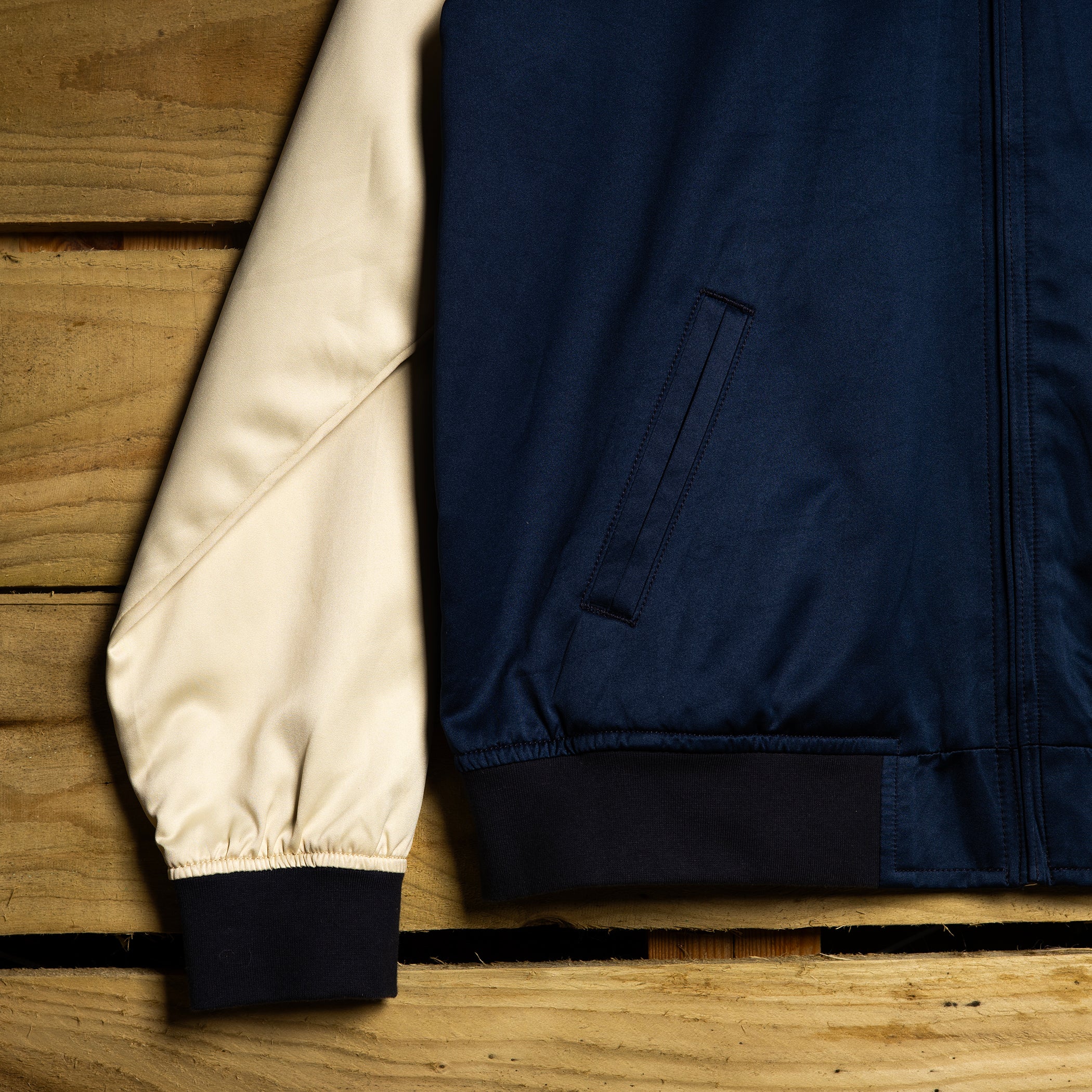 Vintage Levi Strauss Satin Bomber Jacket – Navy & Cream | M