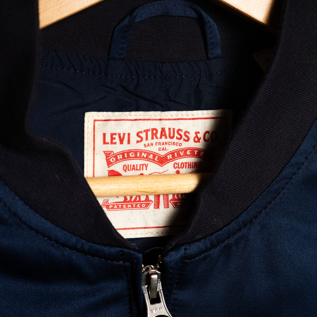 Vintage Levi Strauss Satin Bomber Jacket – Navy & Cream | M