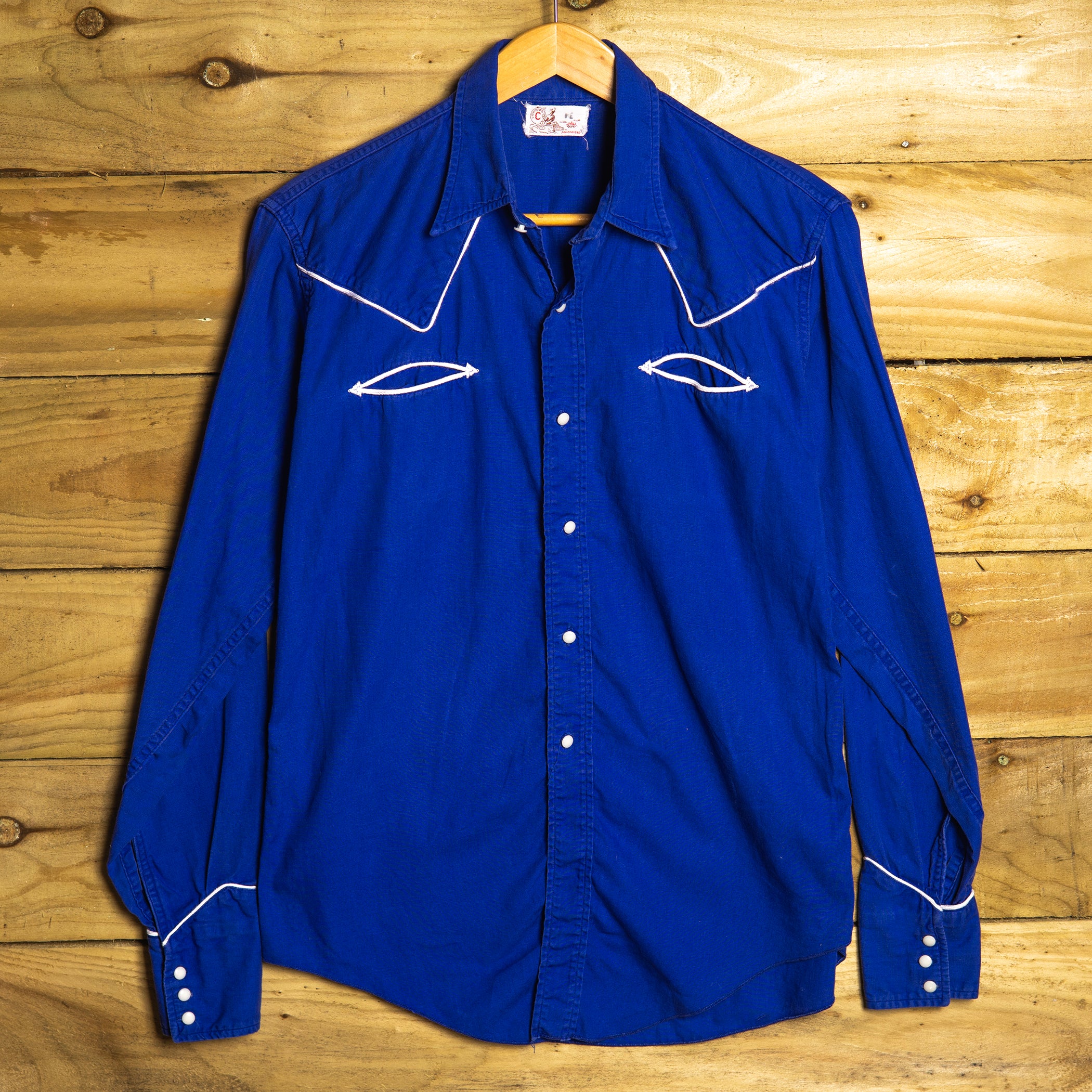 1950s Vintage Lightening C Blue Cotton Western Shirt M