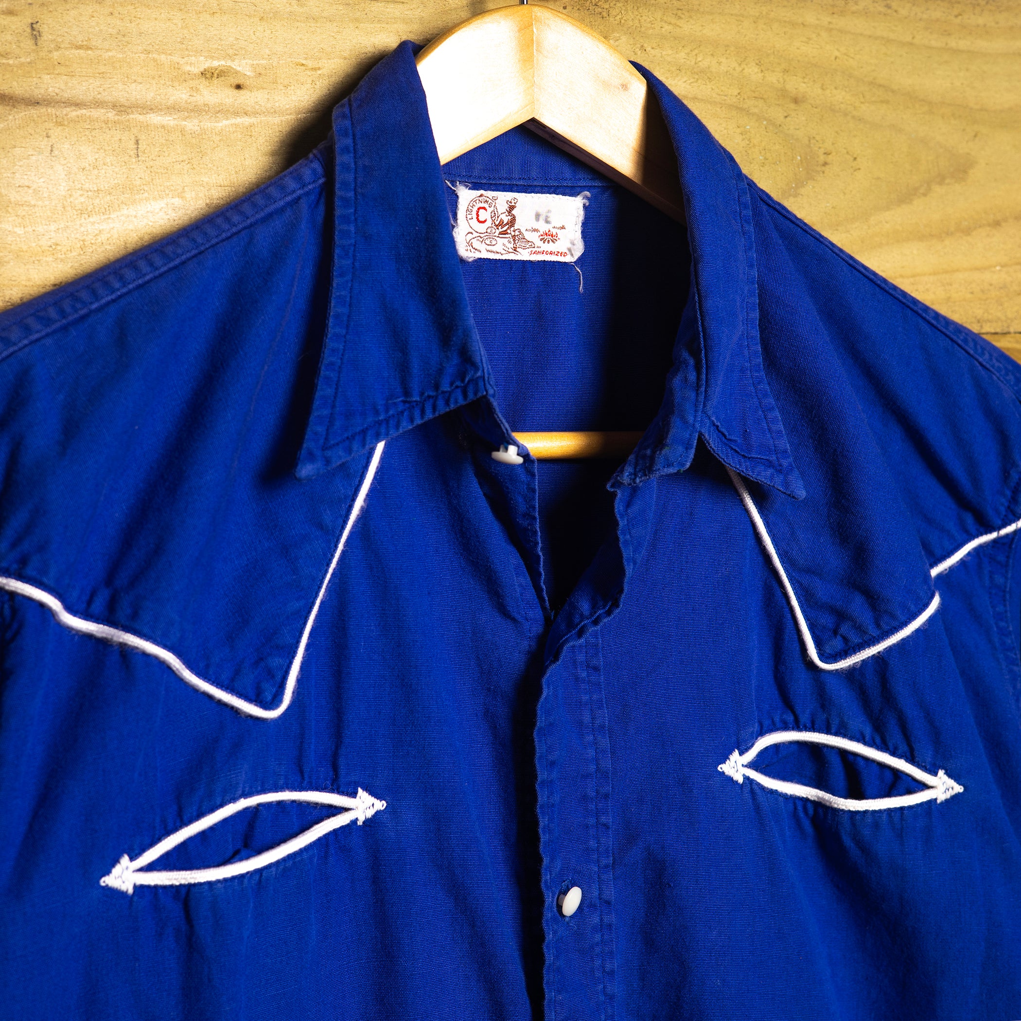 1950s Vintage Lightening C Blue Cotton Western Shirt M