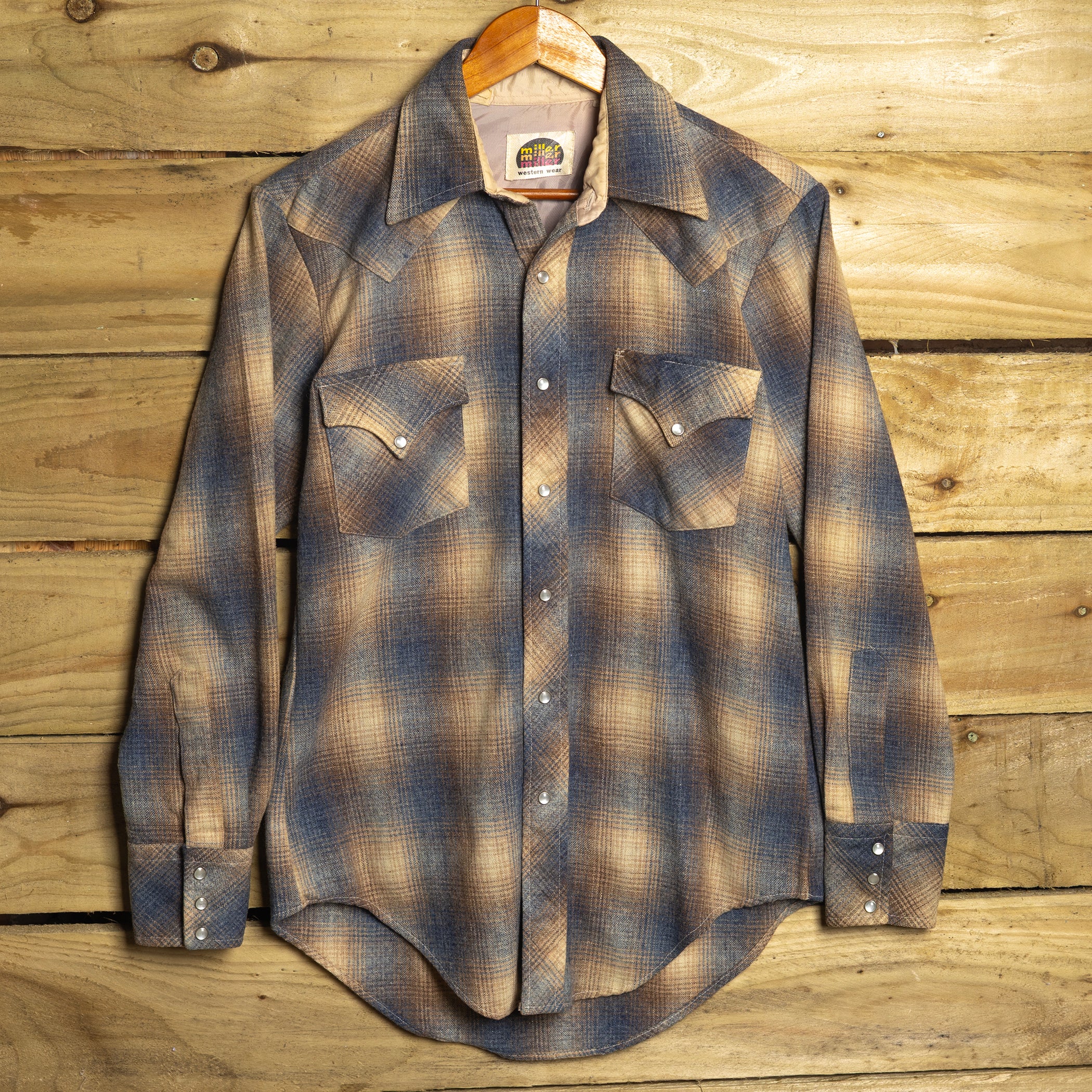 1970s Vintage Miller Western Wear Plaid Pearl Snap Shirt Size S