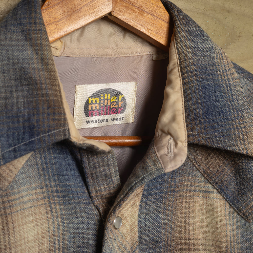 1970s Vintage Miller Western Wear Thick Plaid Pearl Snap Shirt – Size S (8–10)