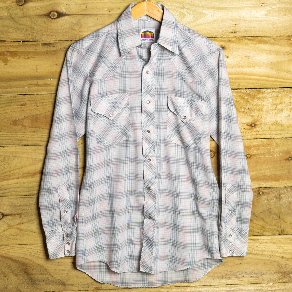 Vintage Miller Western Wear Plaid Cowboy Shirt - Pearl Snaps - Size M
