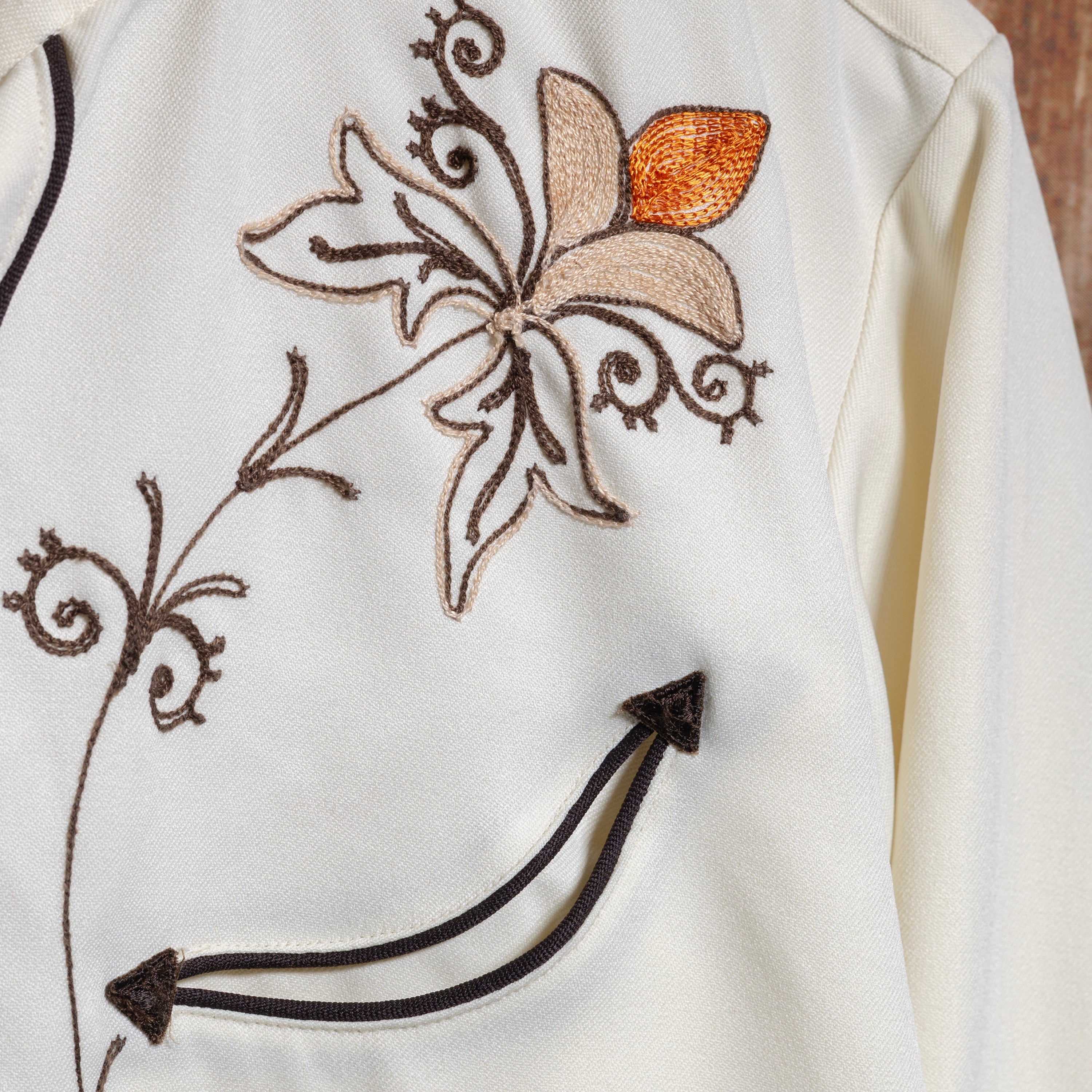 Vintage 1970s Miller Western Wear Cream Embroidered Western Shirt L