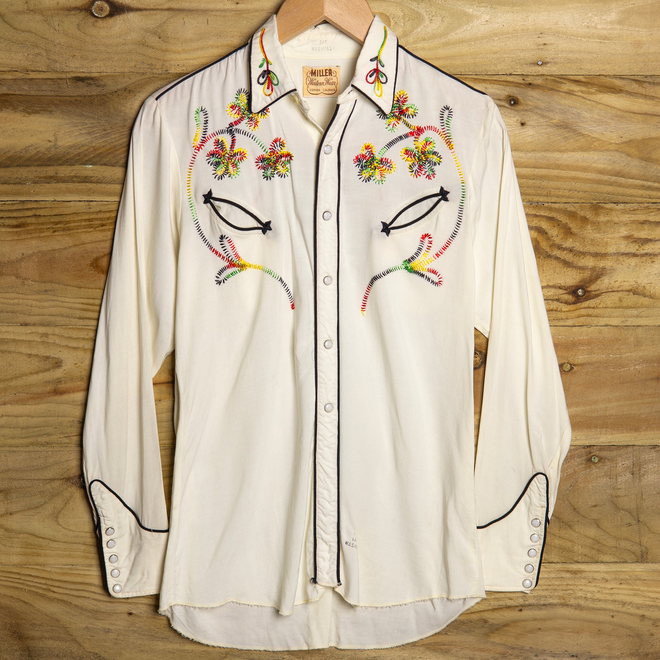 1950s Miller Western Rayon Shirt | Rare Cream Embroidered 1950s Miller Western Rayon Shirt | Rare Cream Embroidered