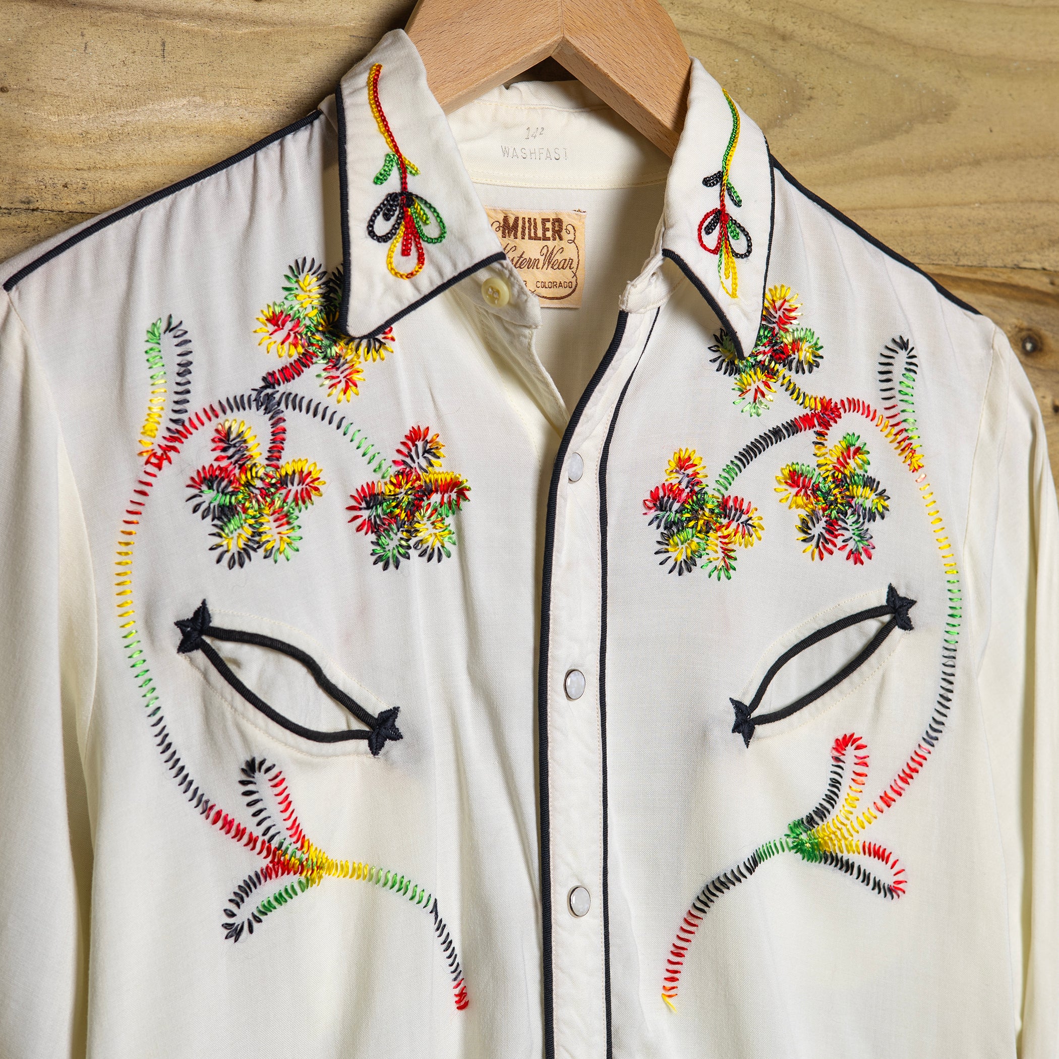 1950s Miller Western Rayon Shirt | Rare Cream Embroidered – Rodeo