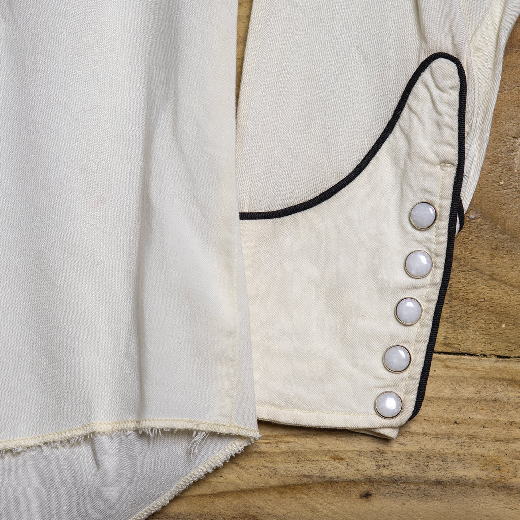 1950s Miller Western Wear Embroidered Cream Rayon Western Shirt - Pearl Snaps - Size M - Rare