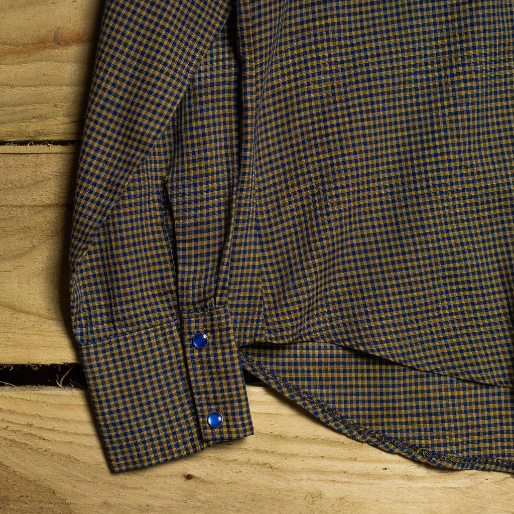Vintage Miller Western Wear Blue & Yellow Check Pearl Snap Western Shirt – Size S (8–10)