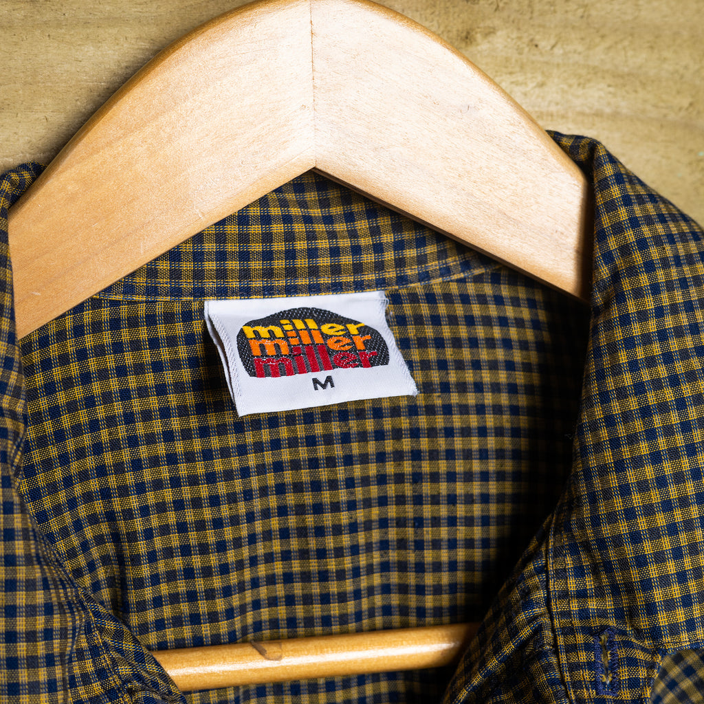 Vintage Miller Western Wear Blue & Yellow Check Pearl Snap Western Shirt – Size S (8–10)
