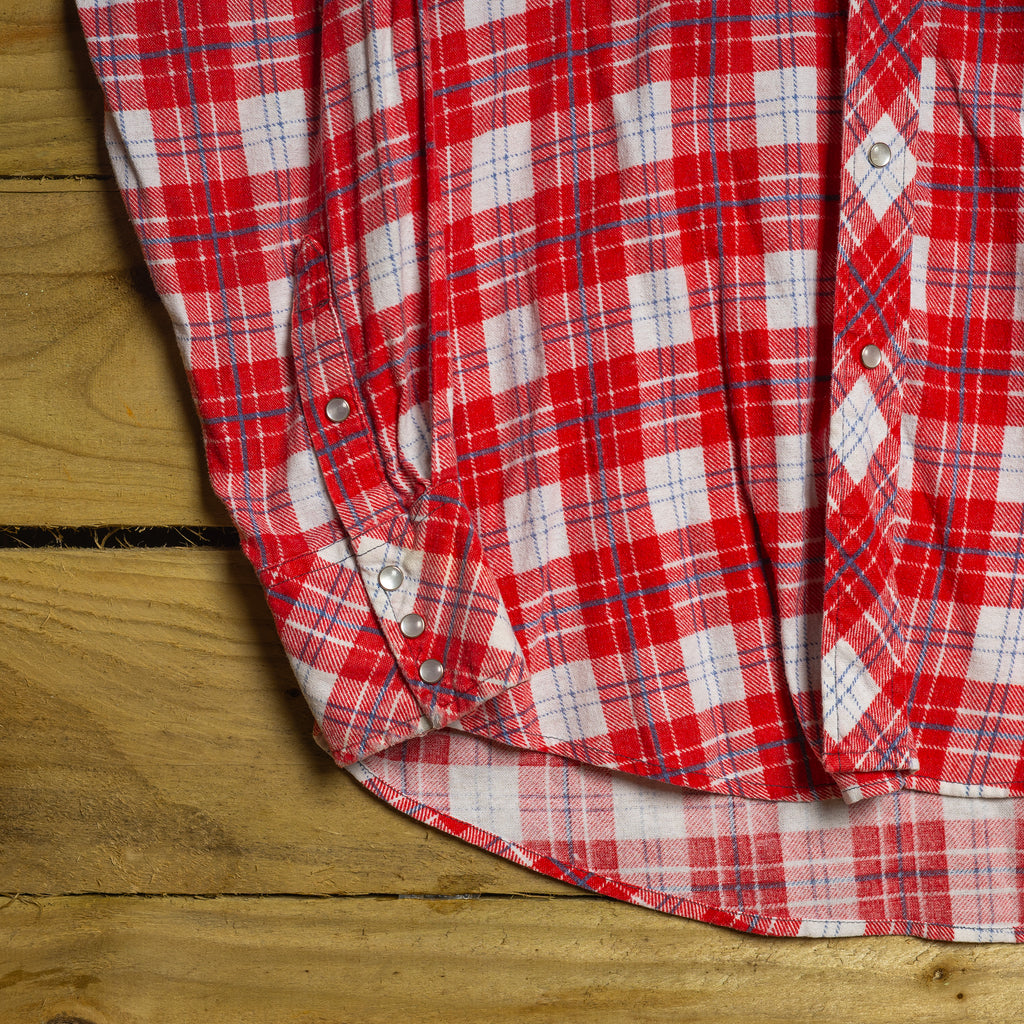 Vintage Miller Western Wear Red and White Check Cowboy Shirt with Pearl Snaps