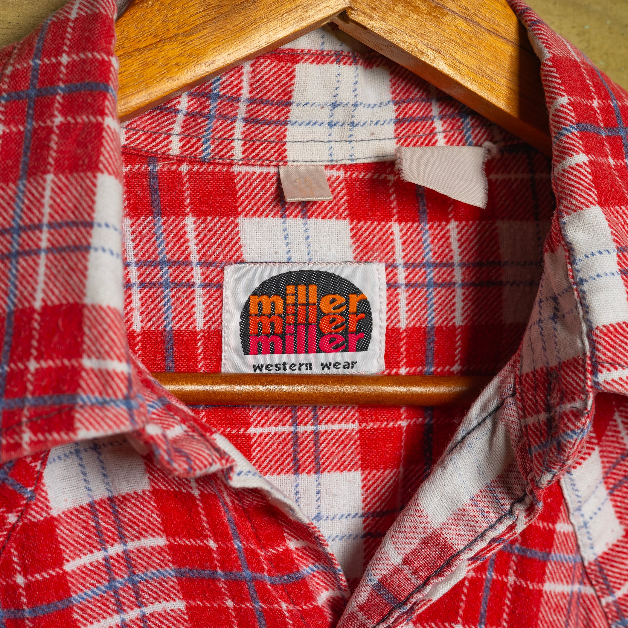 Vintage Miller Western Wear Red and White Check Cowboy Shirt with Pearl Snaps
