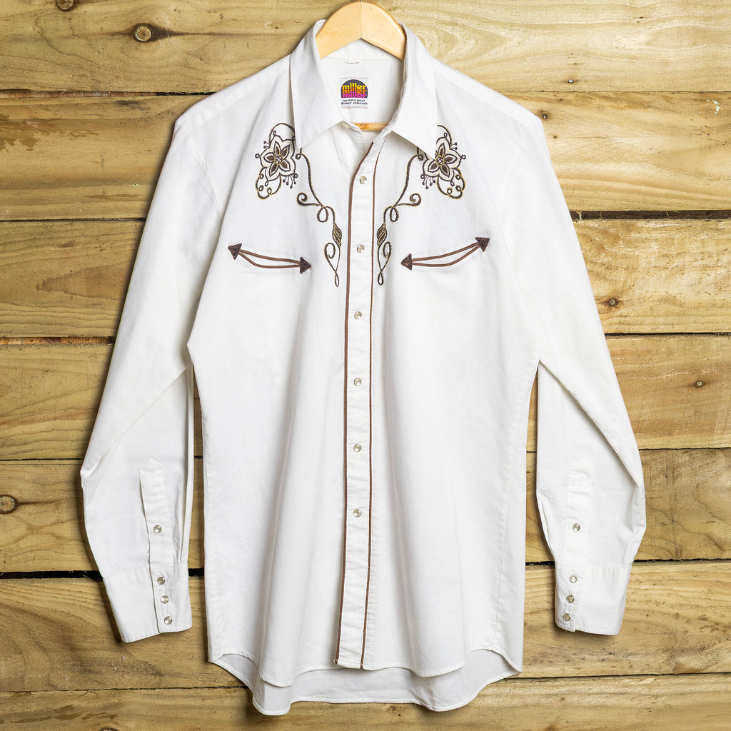 1970s Vintage Miller Western Wear Floral Embroidered Pearl Snap Western Shirt – Size L