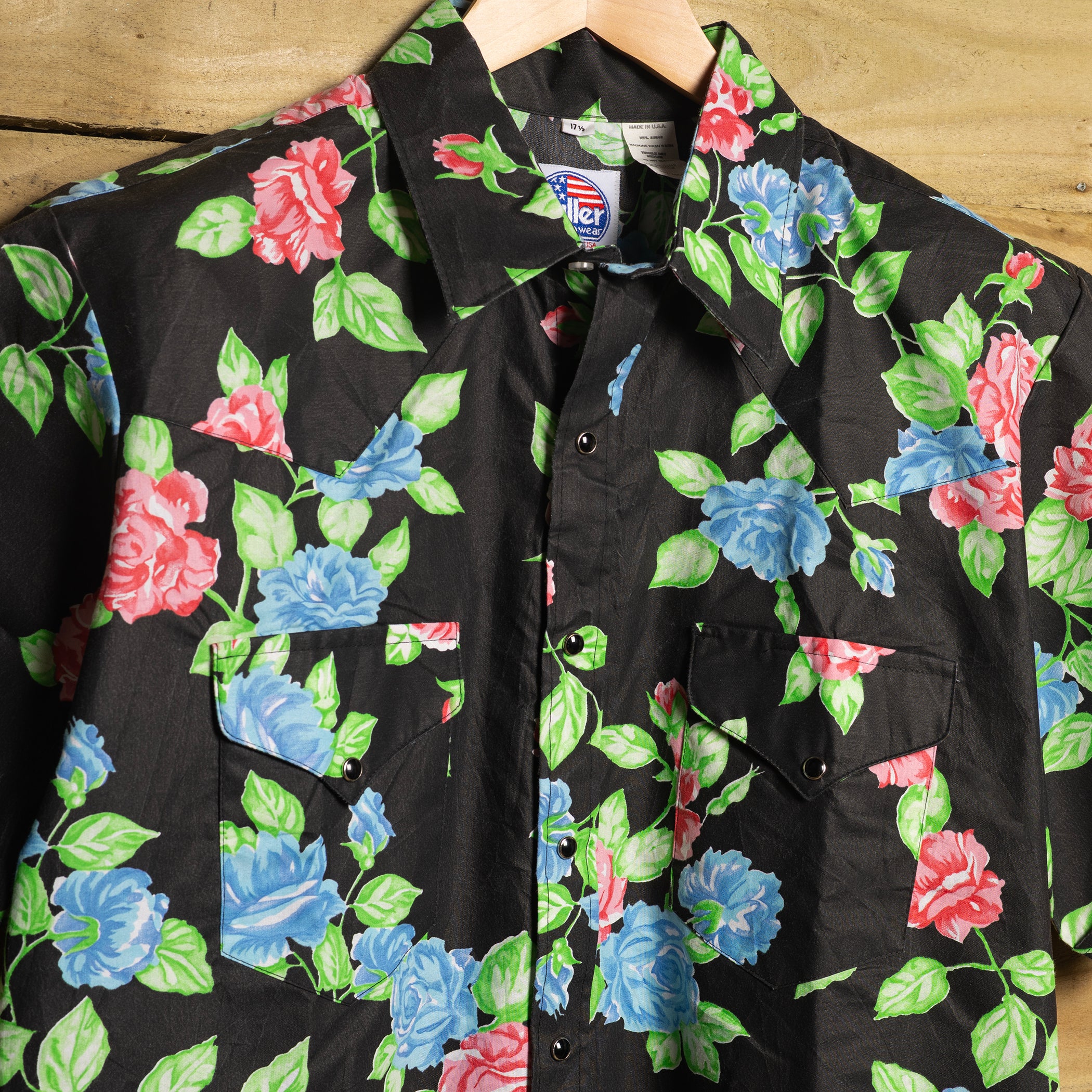 Vintage Miller Black Floral Hawaiian Western Shirt – Pearl Snaps & Sawtooth Pockets