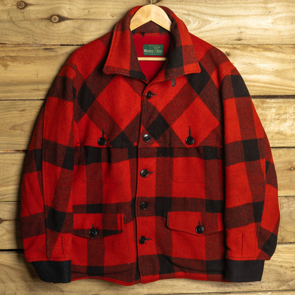 Vintage Western Field Montgomery Ward Red & Black Wool Hunting Jacket – L
