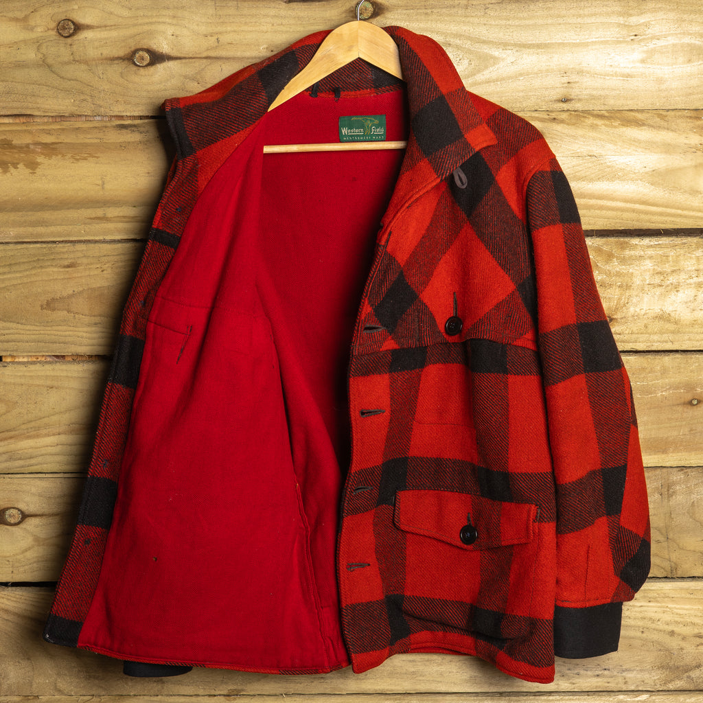 Vintage Western Field Montgomery Ward Red & Black Wool Hunting Jacket – L