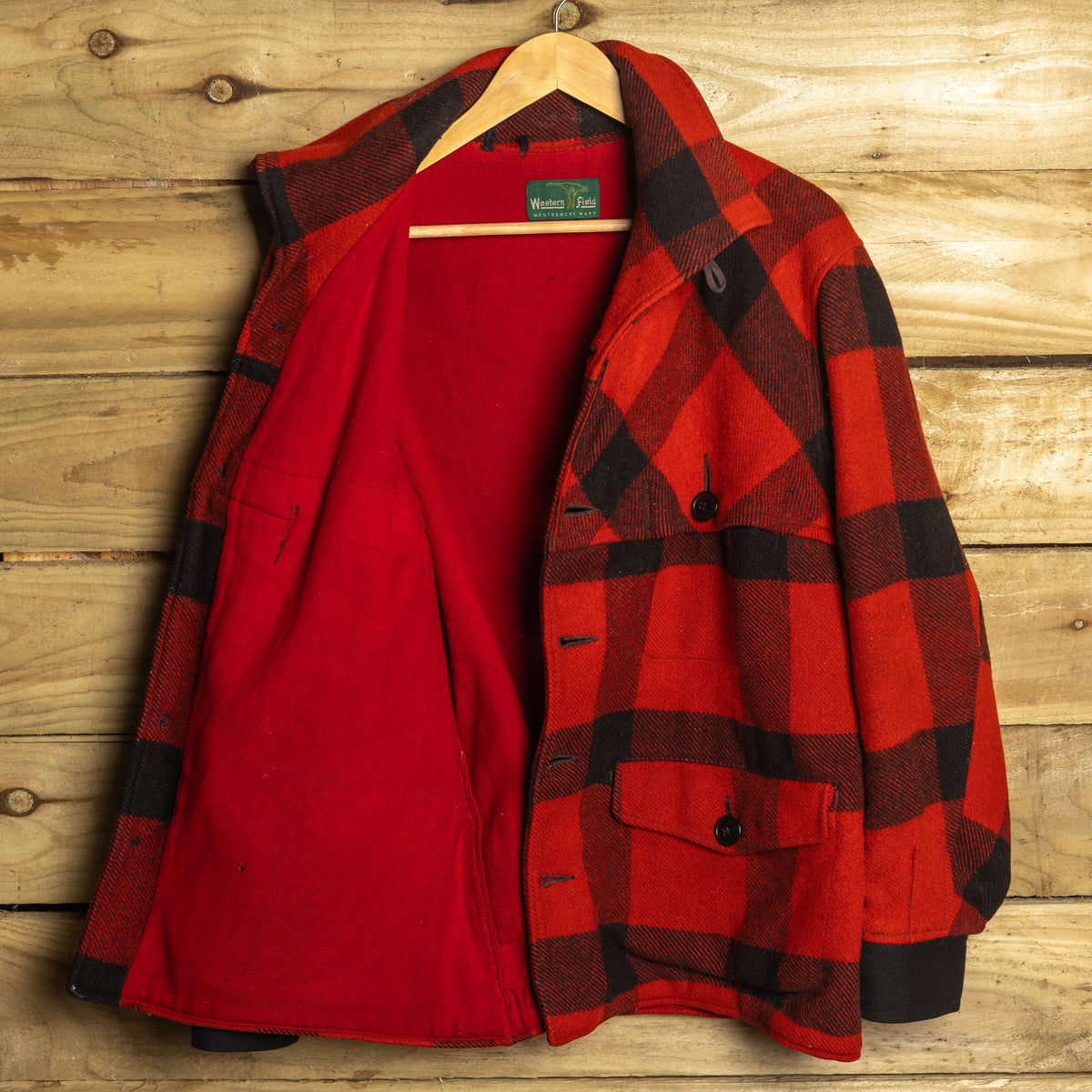 Vintage Western Field Montgomery Ward Red & Black Wool Hunting Jacket – L