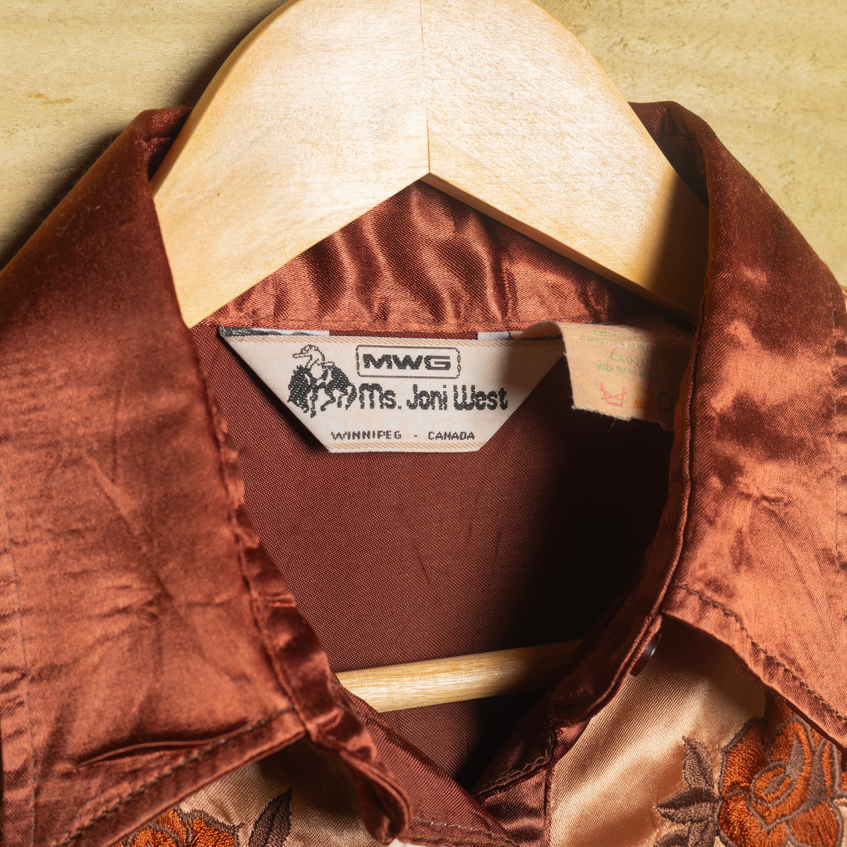 Vintage MWG Ms Joni West Brown & Cream Embroidered Western Shirt, Size 16