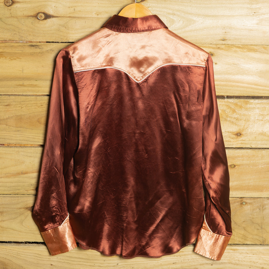 Vintage MWG Ms Joni West Brown & Cream Embroidered Western Shirt, Size 16