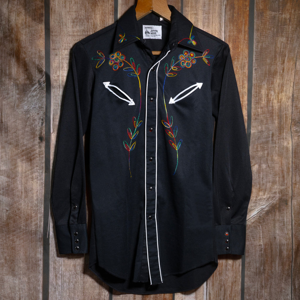 Vintage MWG Johnny West Embroidered Black Western Shirt