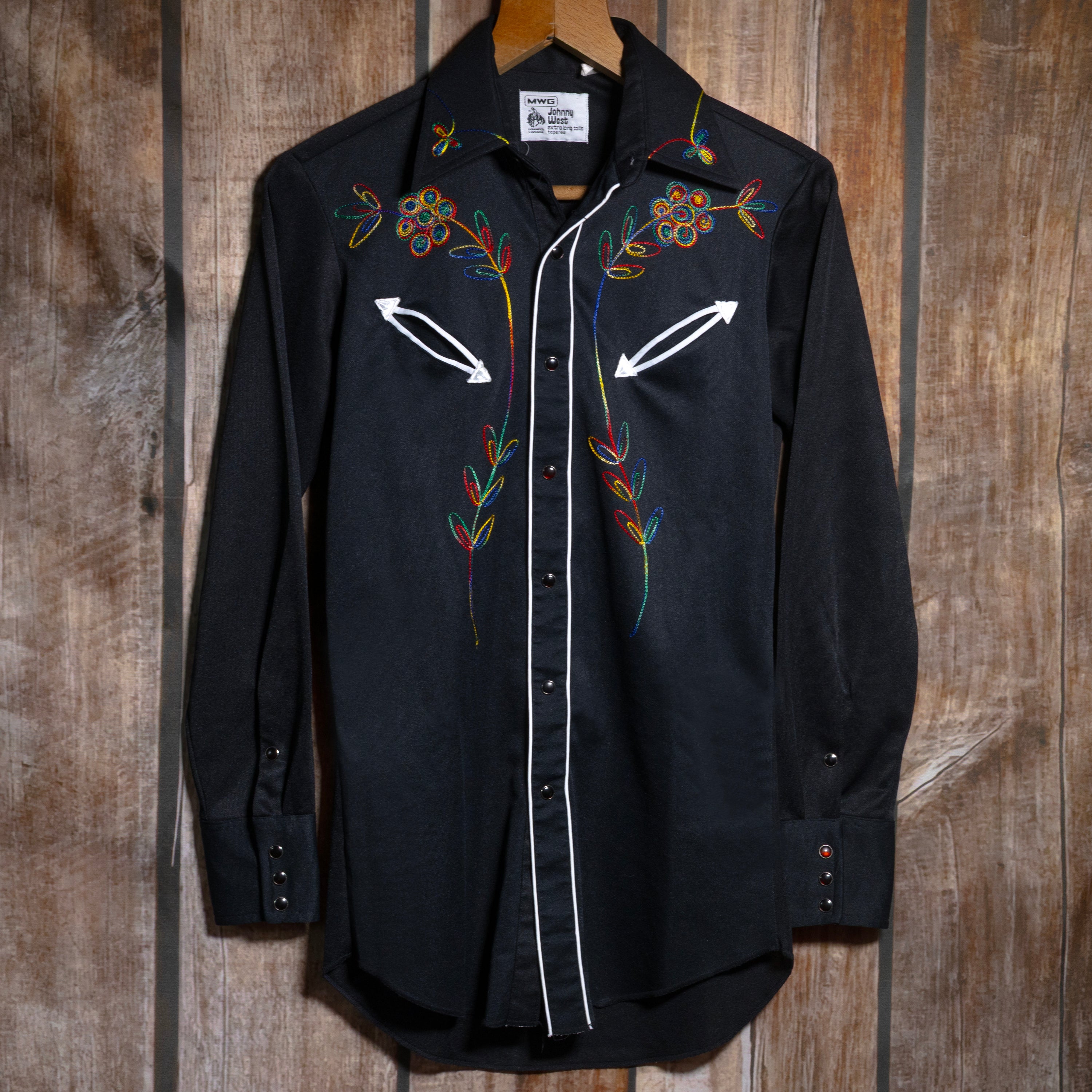 Vintage MWG Johnny West Embroidered Black Western Shirt