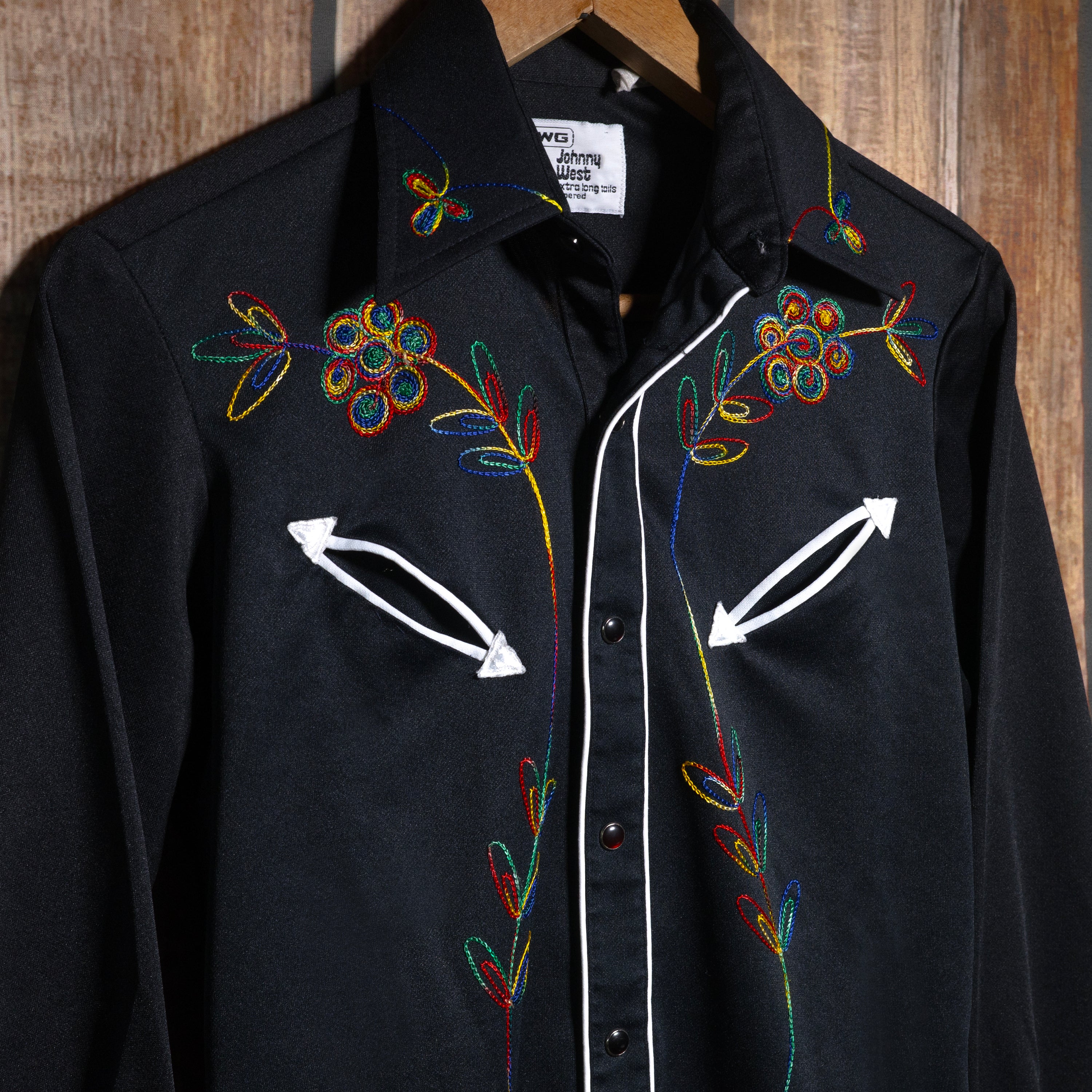 Vintage MWG Johnny West Embroidered Black Western Shirt