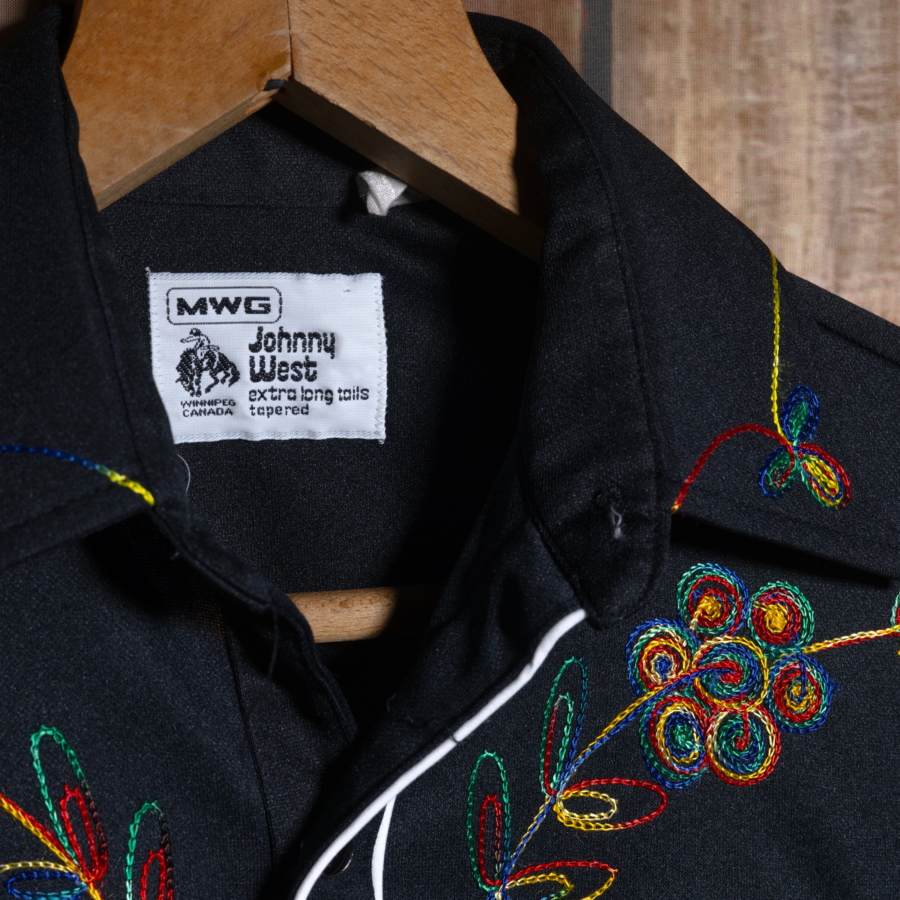 Vintage MWG Johnny West Embroidered Black Western Shirt