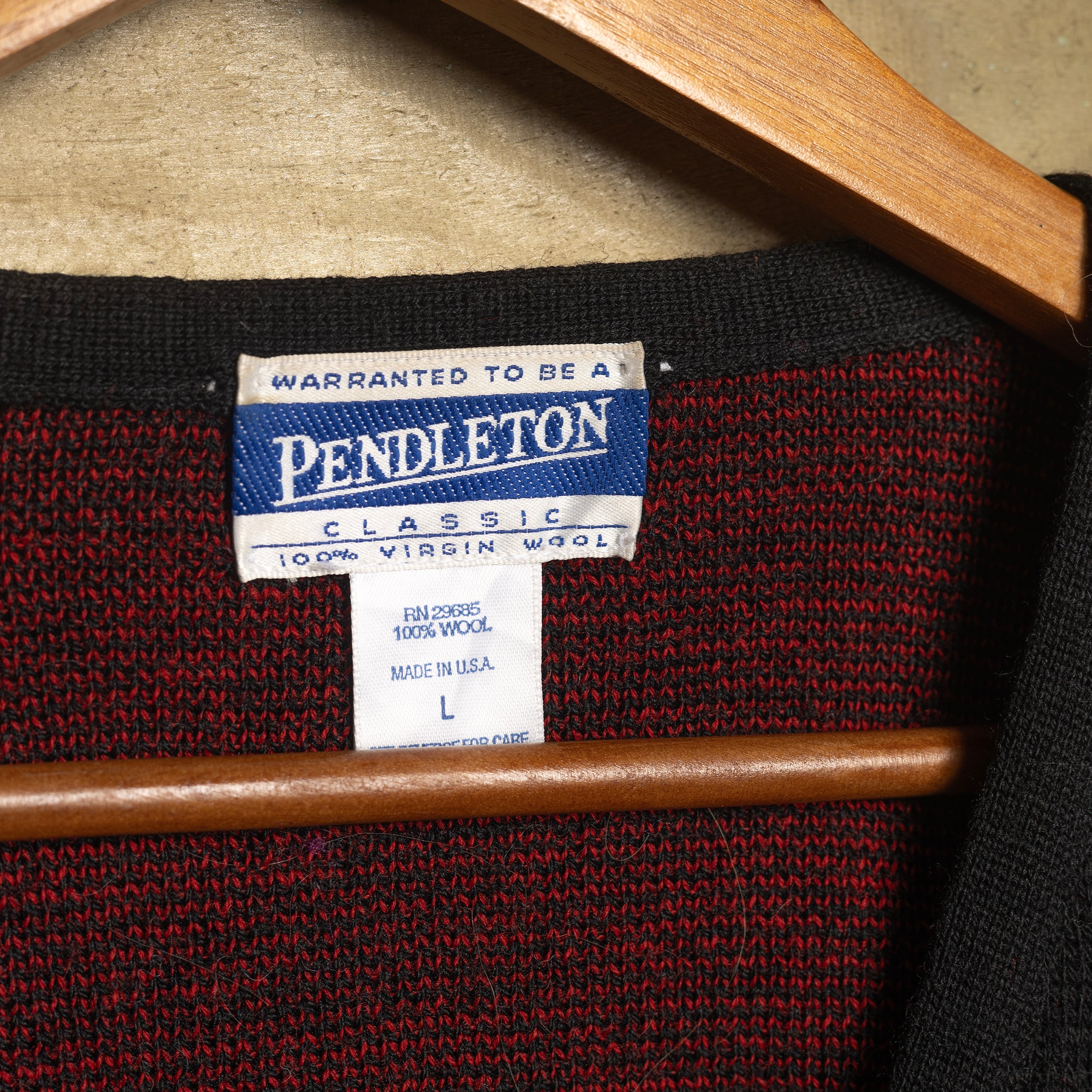 Vintage Pendleton 100% Wool Red & Black Knit Cardigan – Size L (16–18)