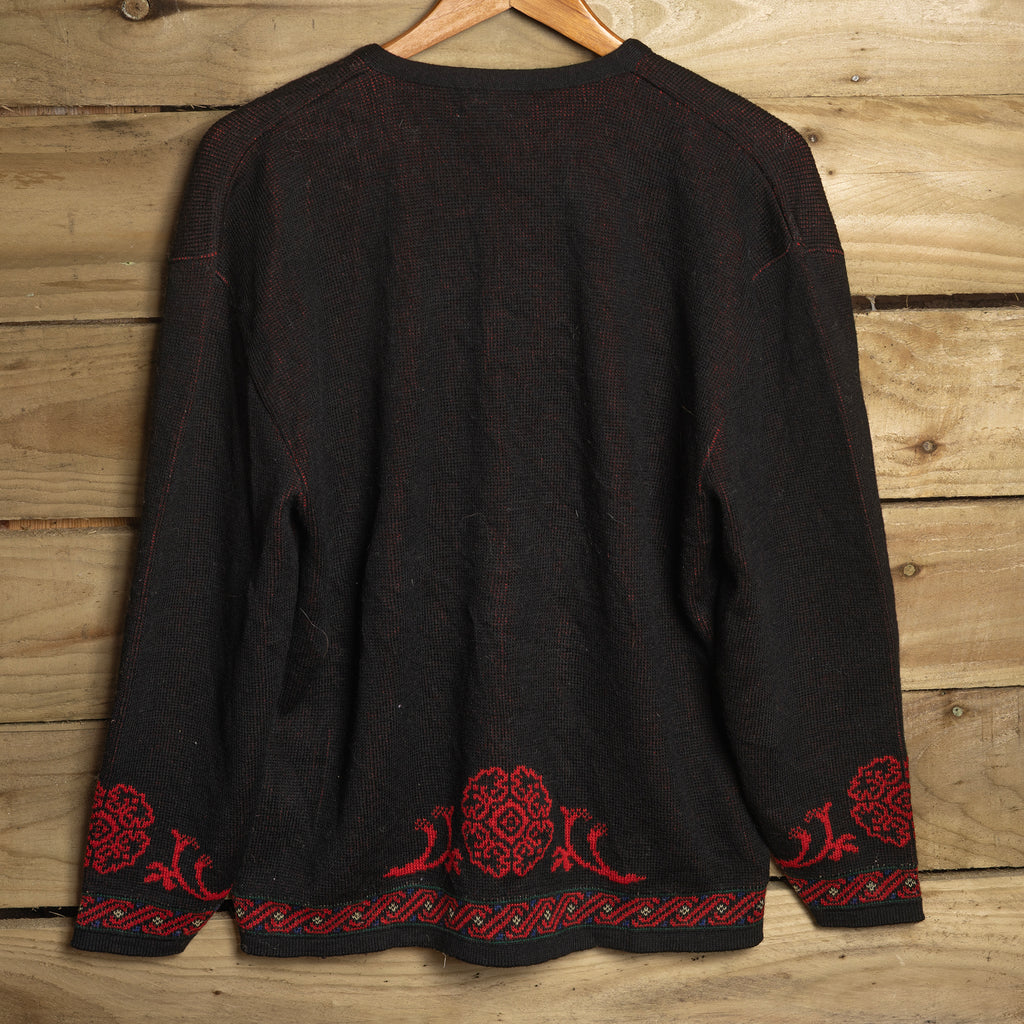 Vintage Pendleton 100% Wool Red & Black Knit Cardigan – Size L (16–18)