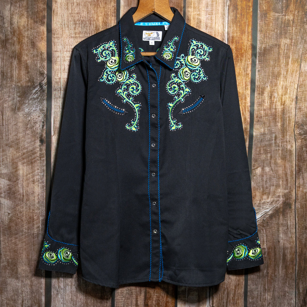 Panhandle Slim Embroidered Black Cowboy Shirt XL / 14