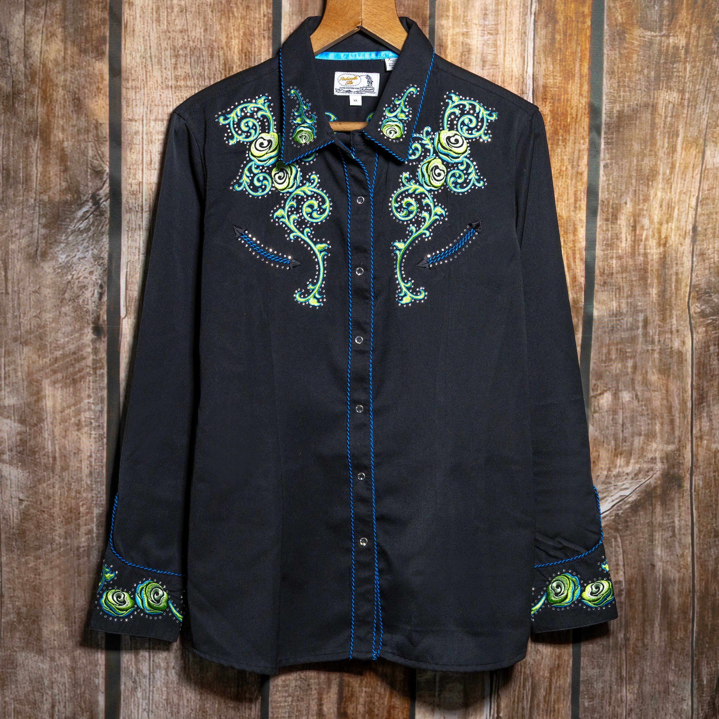 Panhandle Slim Embroidered Black Cowboy Shirt XL / 14