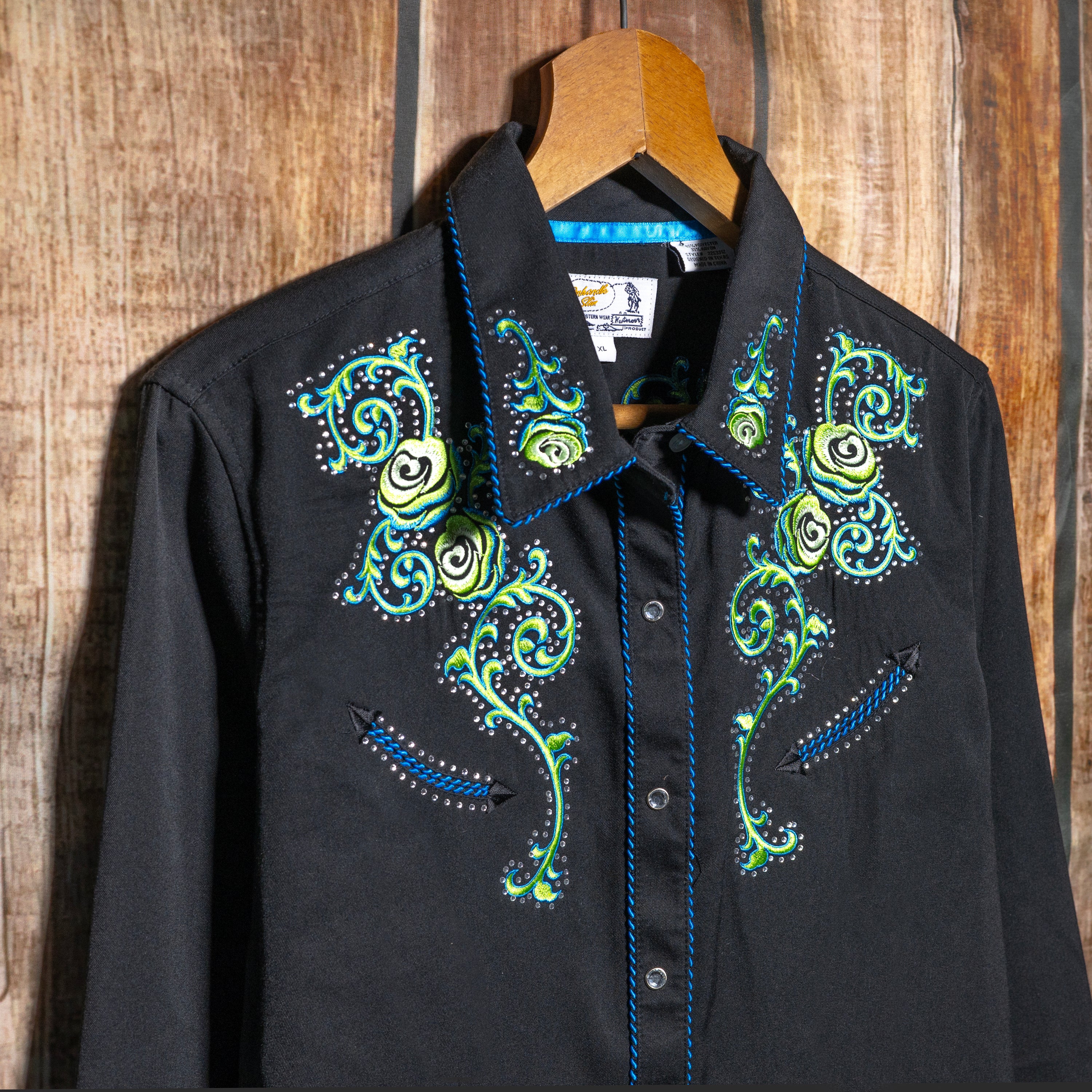 Panhandle Slim Embroidered Black Cowboy Shirt XL / 14