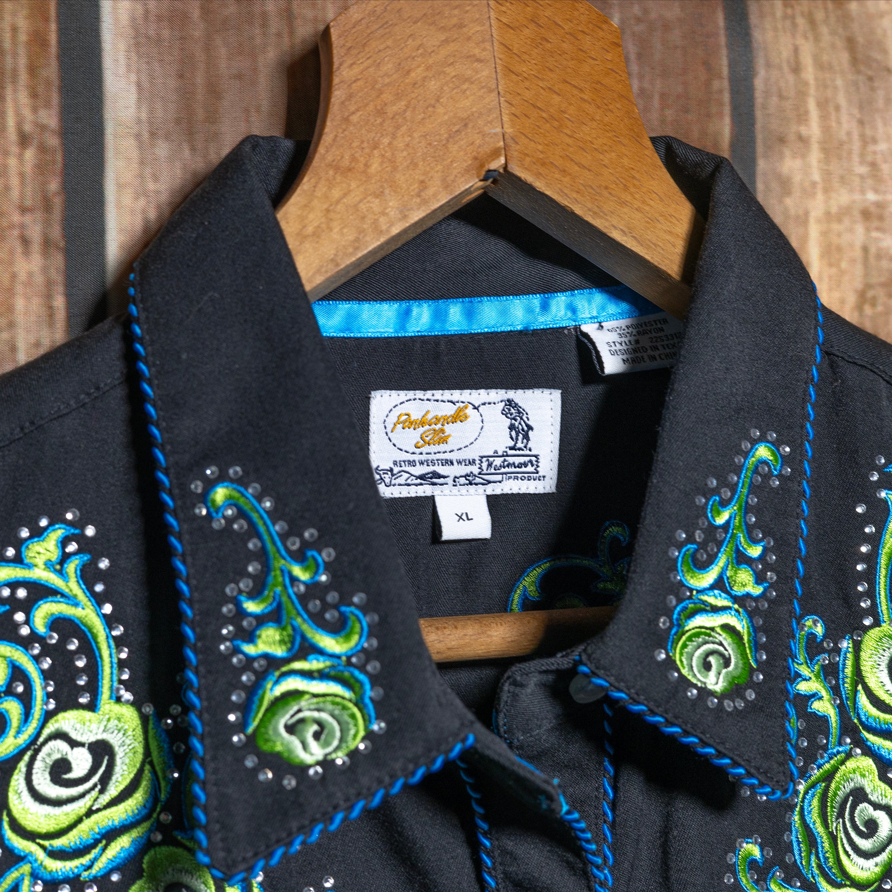 Panhandle Slim Embroidered Black Cowboy Shirt XL / 14