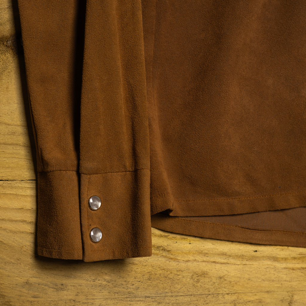 Vintage Plainsman Faux Suede Brown & Tan Western Shirt - Pearl Snaps - Size S