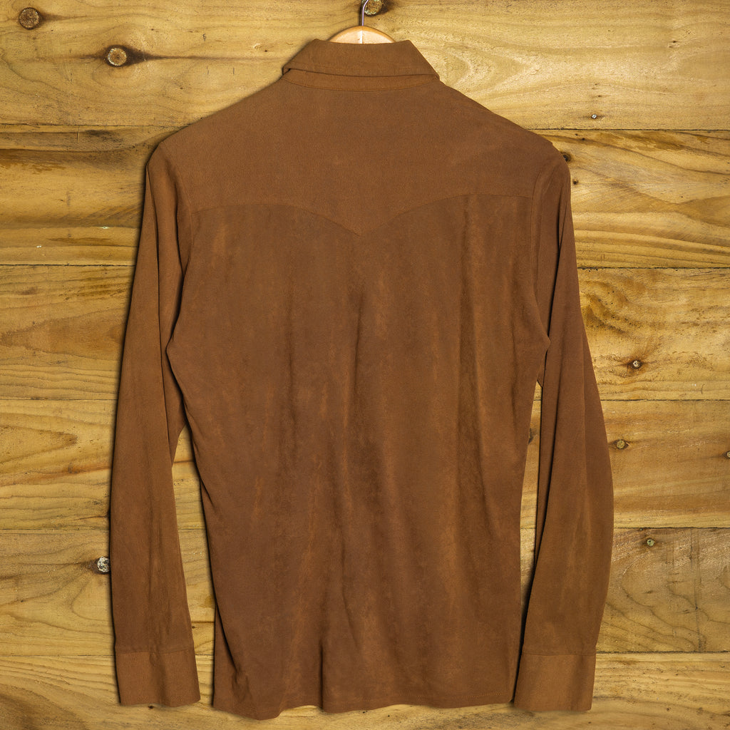 Vintage Plainsman Faux Suede Brown & Tan Western Shirt - Pearl Snaps - Size S