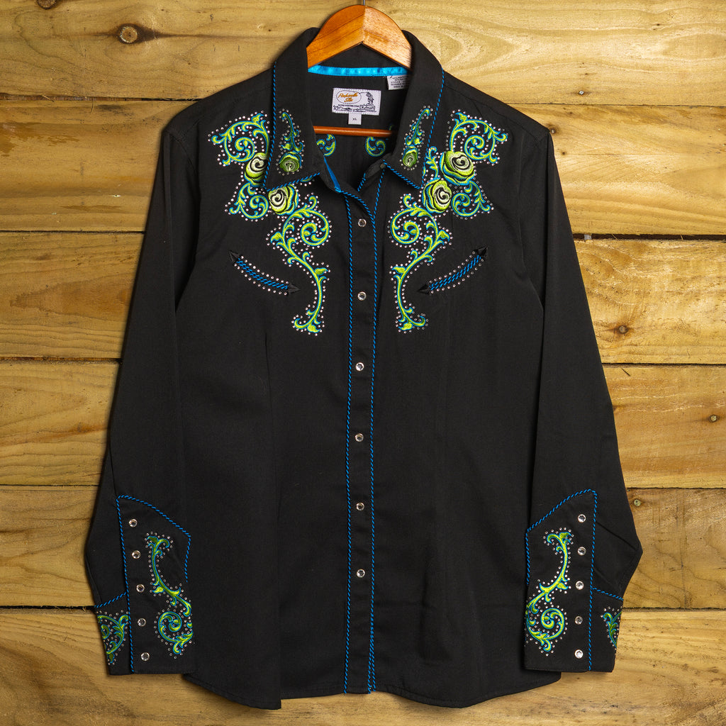 Panhandle Slim Embroidered Black Cowboy Shirt with Snaps - Size XL/14 - Rodeo Joe's Western Wear