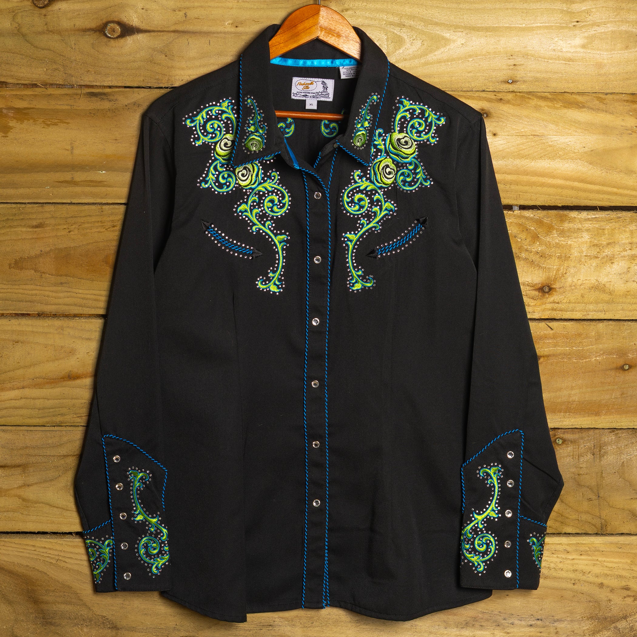 Panhandle Slim Embroidered Black Cowboy Shirt with Snaps - Size XL/14 - Rodeo Joe's Western Wear
