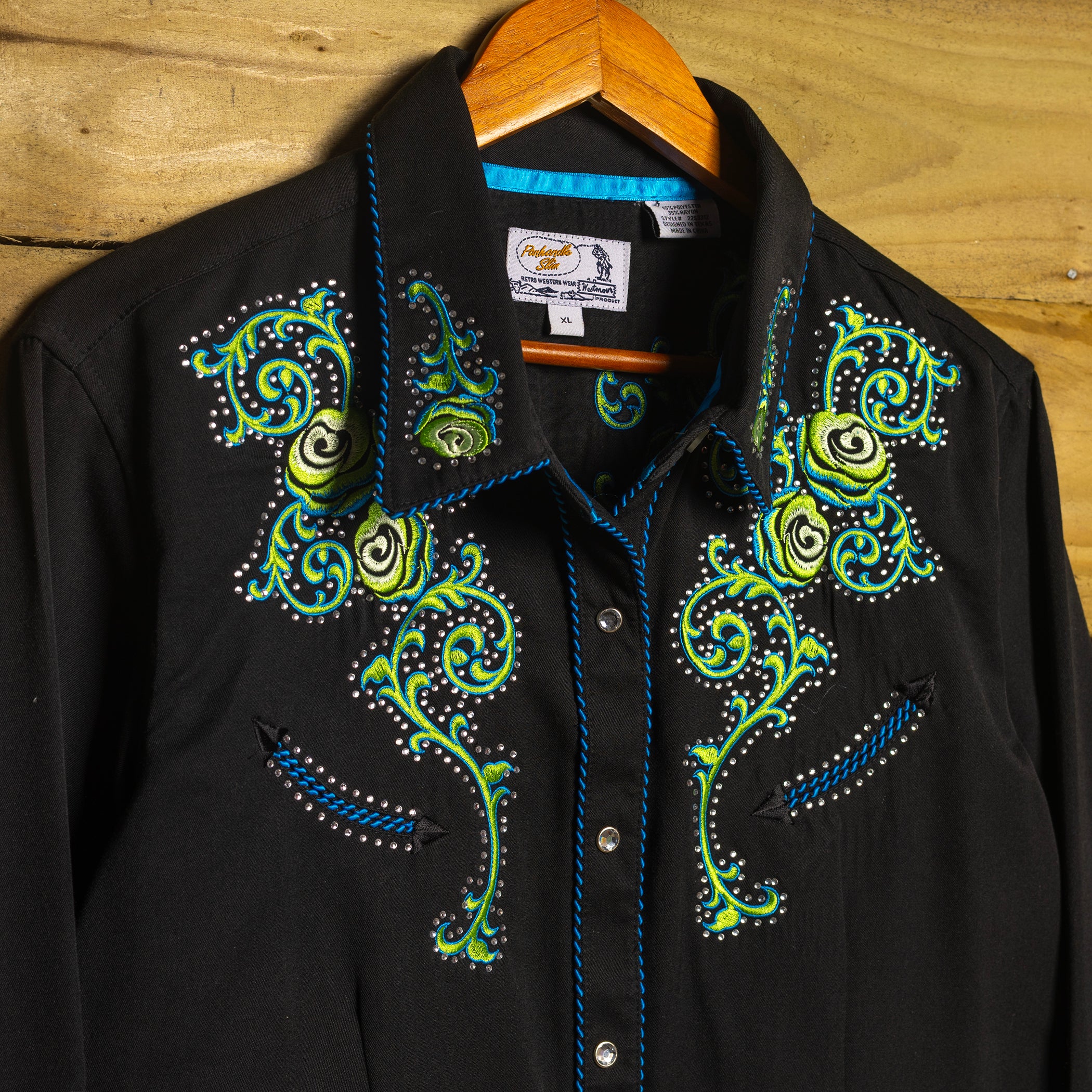Panhandle Slim Embroidered Black Cowboy Shirt with Snaps - Size XL/14 - Rodeo Joe's Western Wear