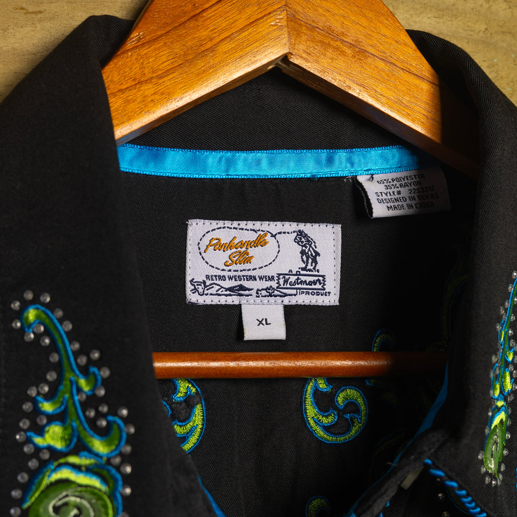 Panhandle Slim Embroidered Black Cowboy Shirt with Snaps - Size XL/14 - Rodeo Joe's Western Wear