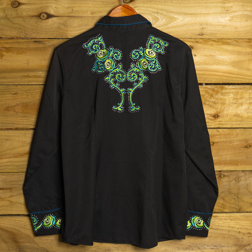 Panhandle Slim Embroidered Black Cowboy Shirt with Snaps - Size XL/14 - Rodeo Joe's Western Wear
