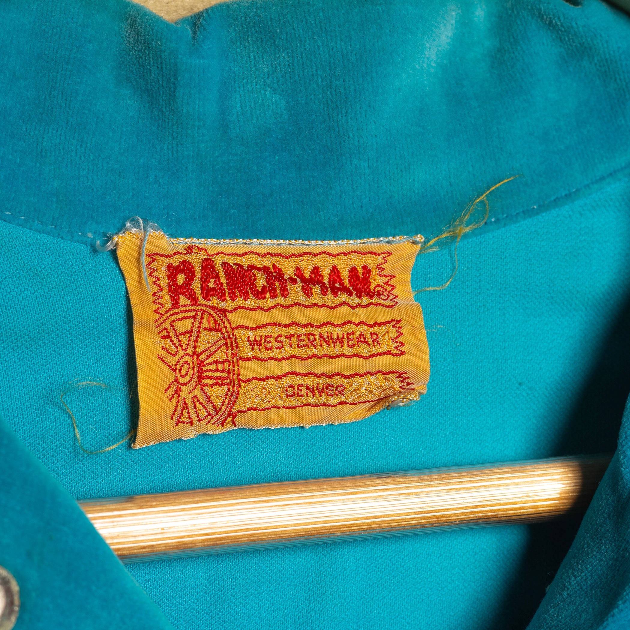 Rare 1950s Ranch Man Turquoise Velvet Western Shirt with Crackling Foil & Silver Piping - Museum Quality - Rodeo Joe's Western Wear