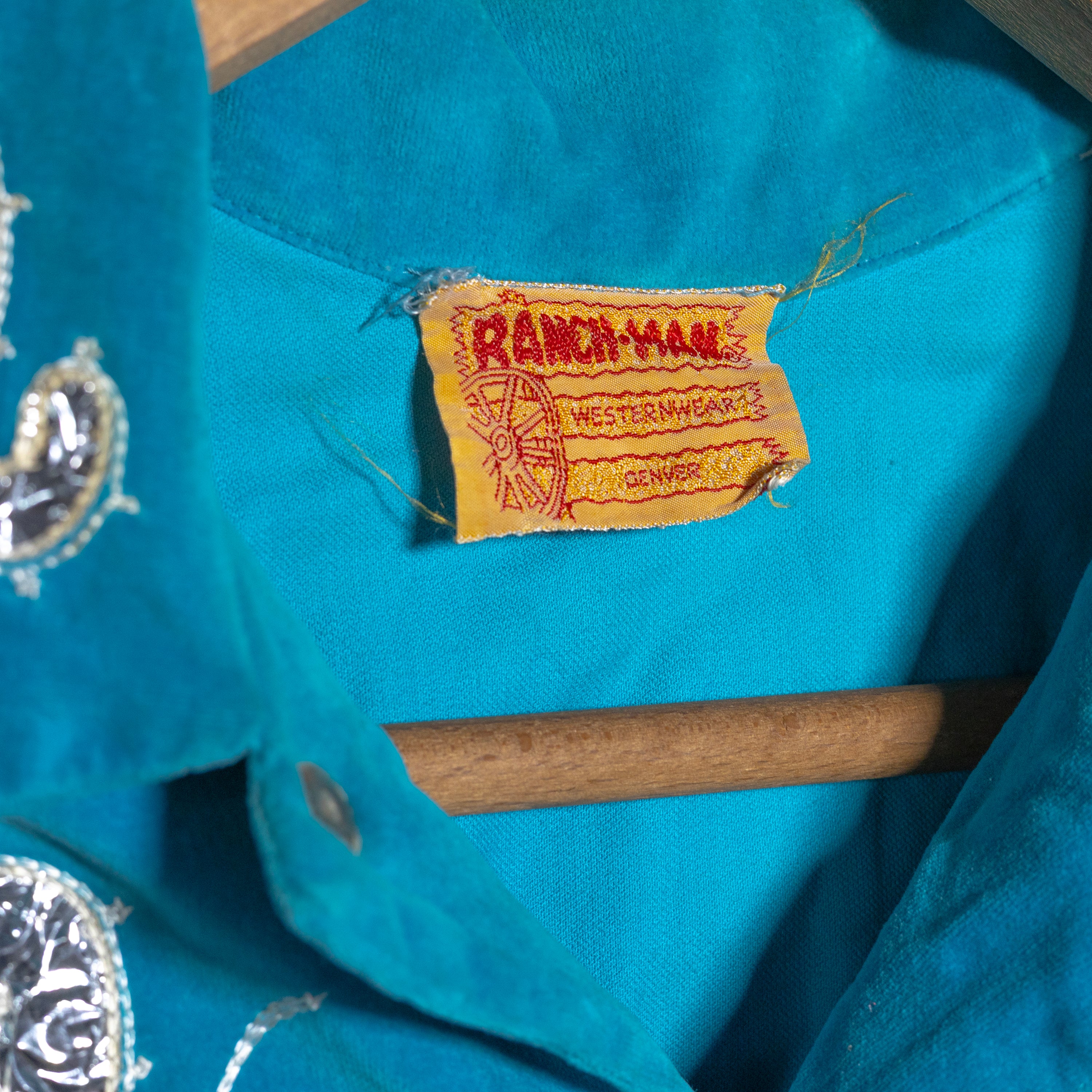 Vintage 1950s Ranch Man Turquoise Velvet Western Shirt