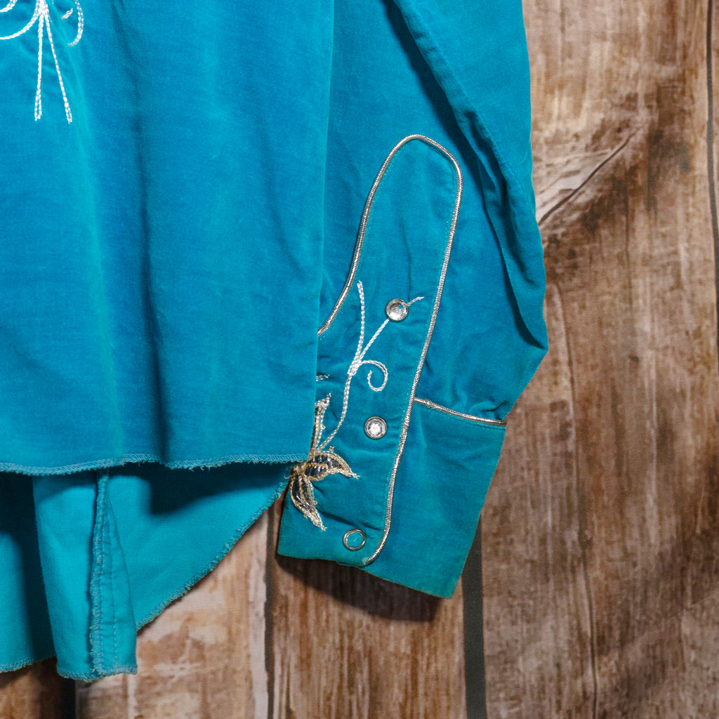 Vintage 1950s Ranch Man Turquoise Velvet Western Shirt
