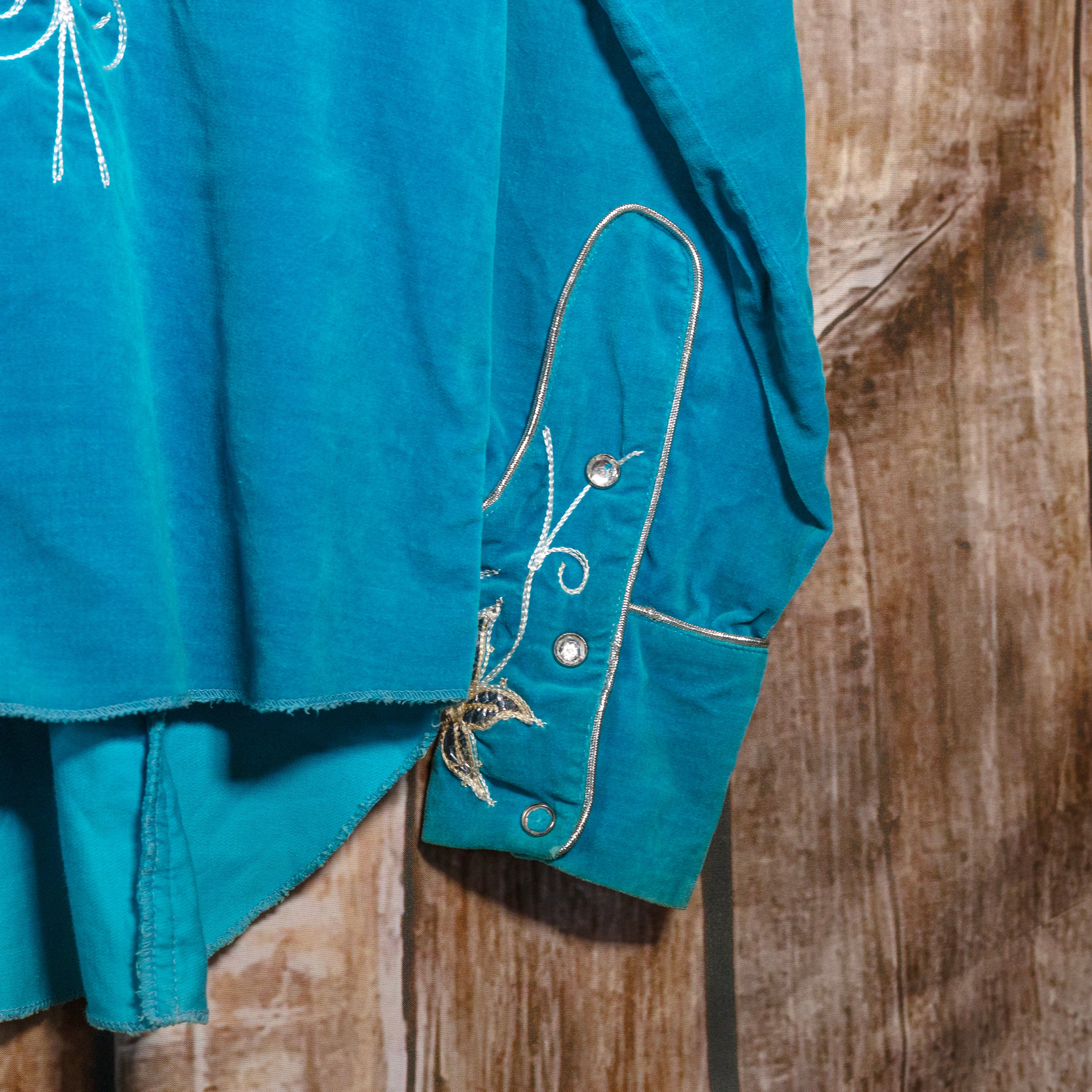 Vintage 1950s Ranch Man Turquoise Velvet Western Shirt