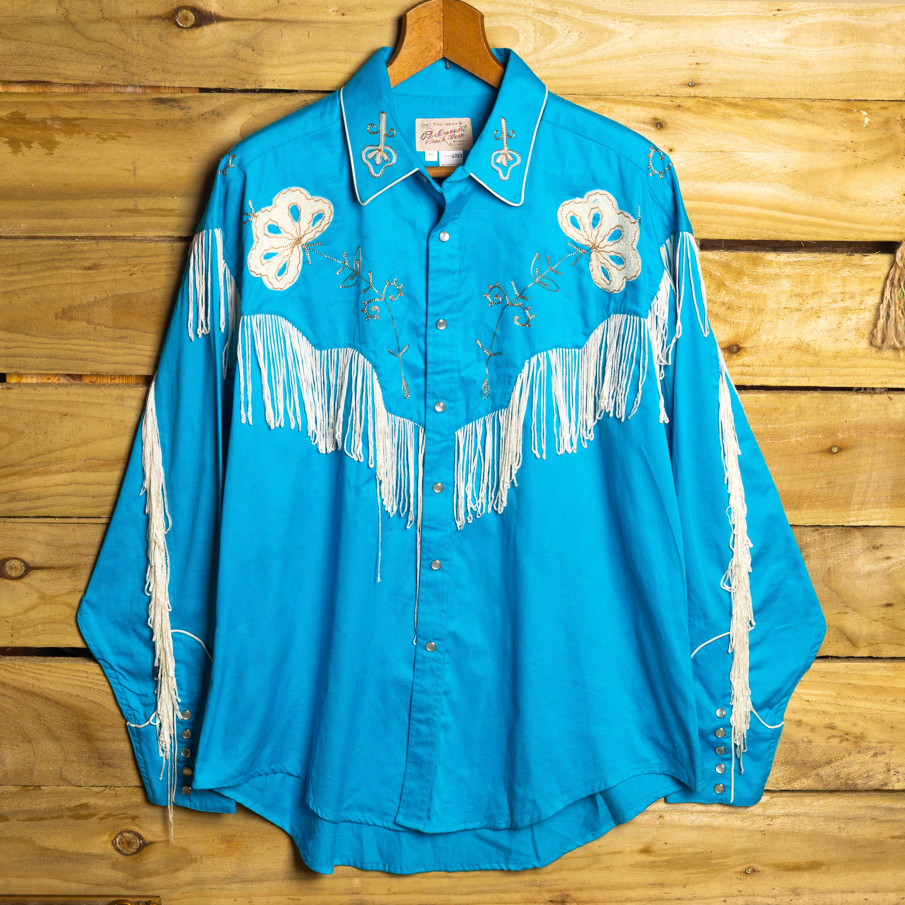 Rockmount Ranch Wear Fringed Blue Floral Embroidered Western Shirt – XL