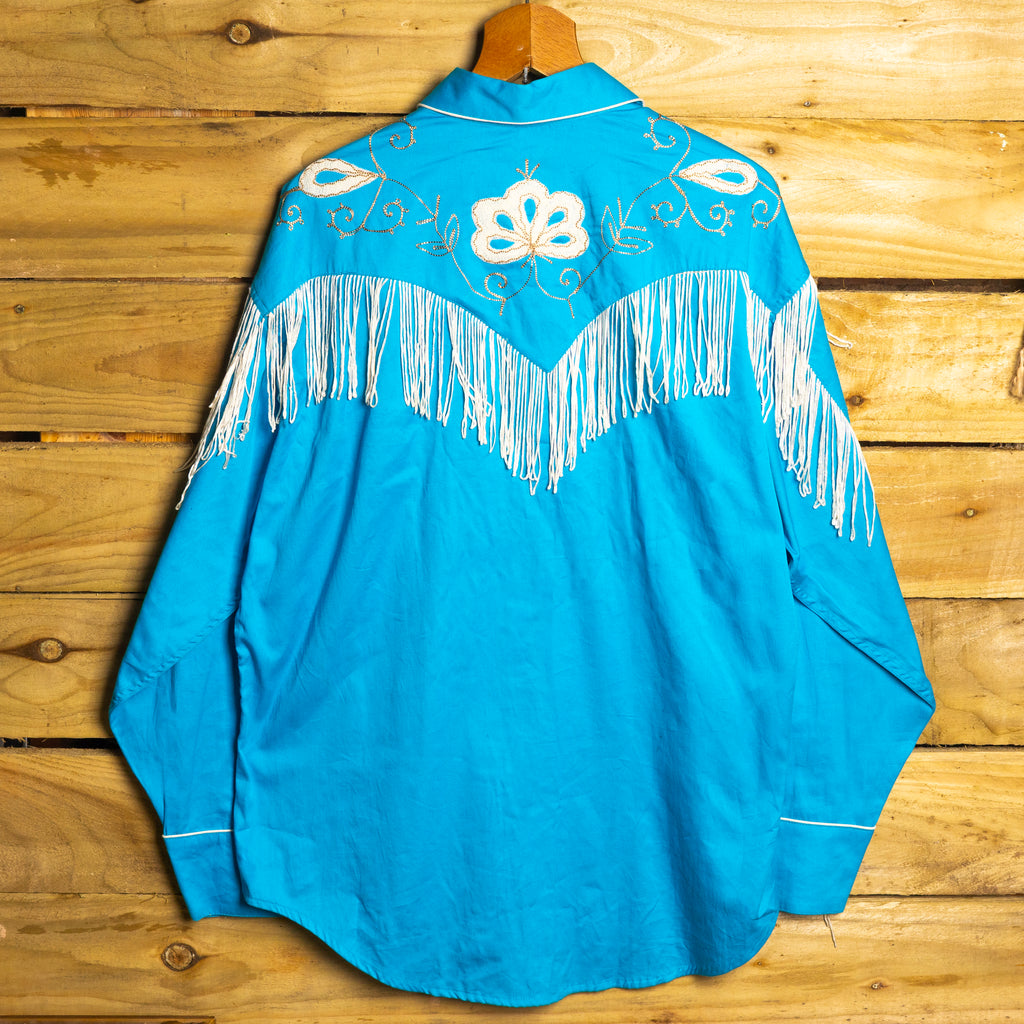 Rockmount Ranch Wear Fringed Blue Floral Embroidered Western Shirt – XL