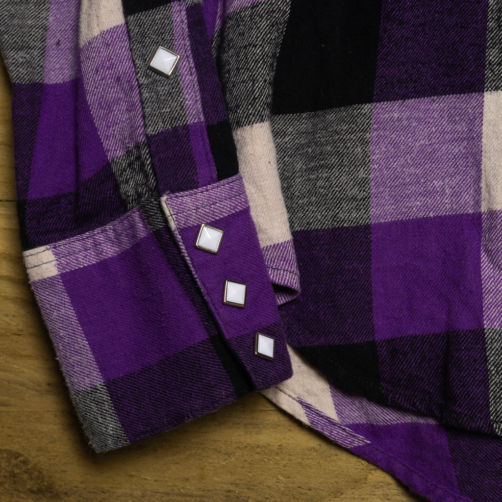 Rockmount Ranch Wear Purple Check Flannel Western Shirt - Pearl Snaps - Size L