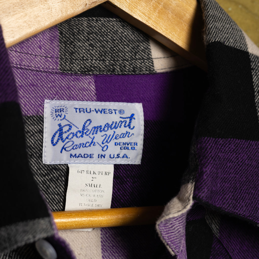 Rockmount Ranch Wear Purple Check Flannel Western Shirt - Pearl Snaps - Size L