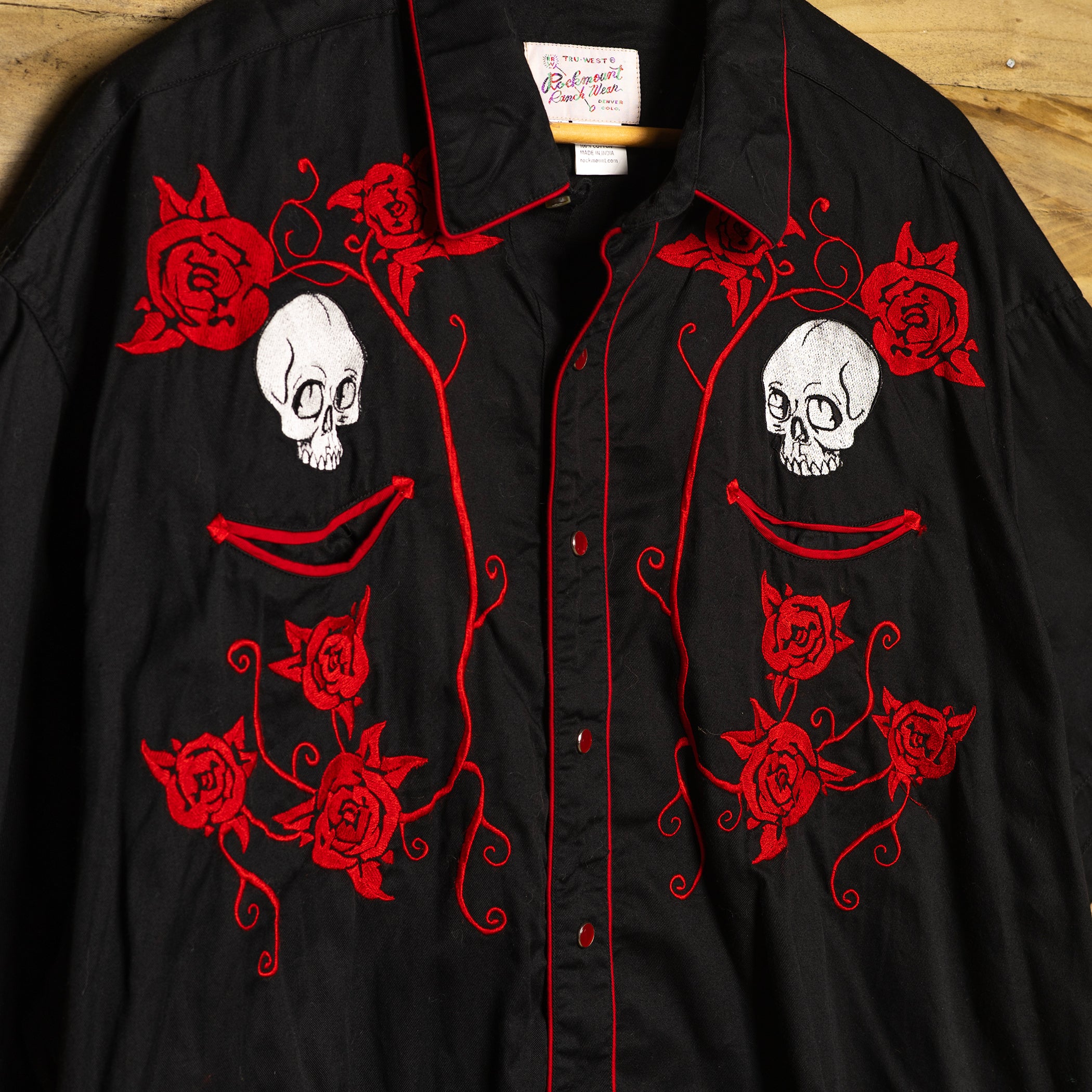Rockmount Skull Shirt | Black Embroidered Western Pearl Snaps