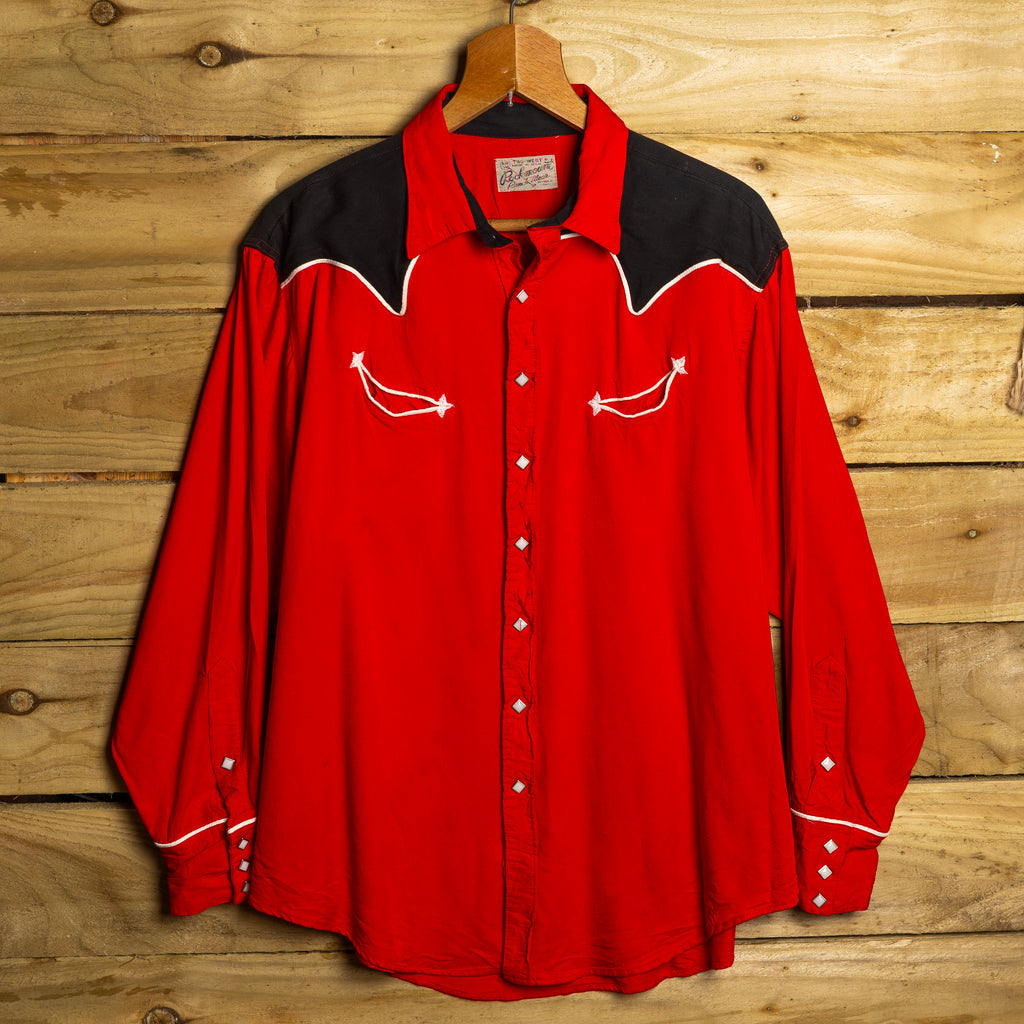 Rockmount Ranch Wear Vintage Red & Black Pearl Snap Western Shirt — Size XL