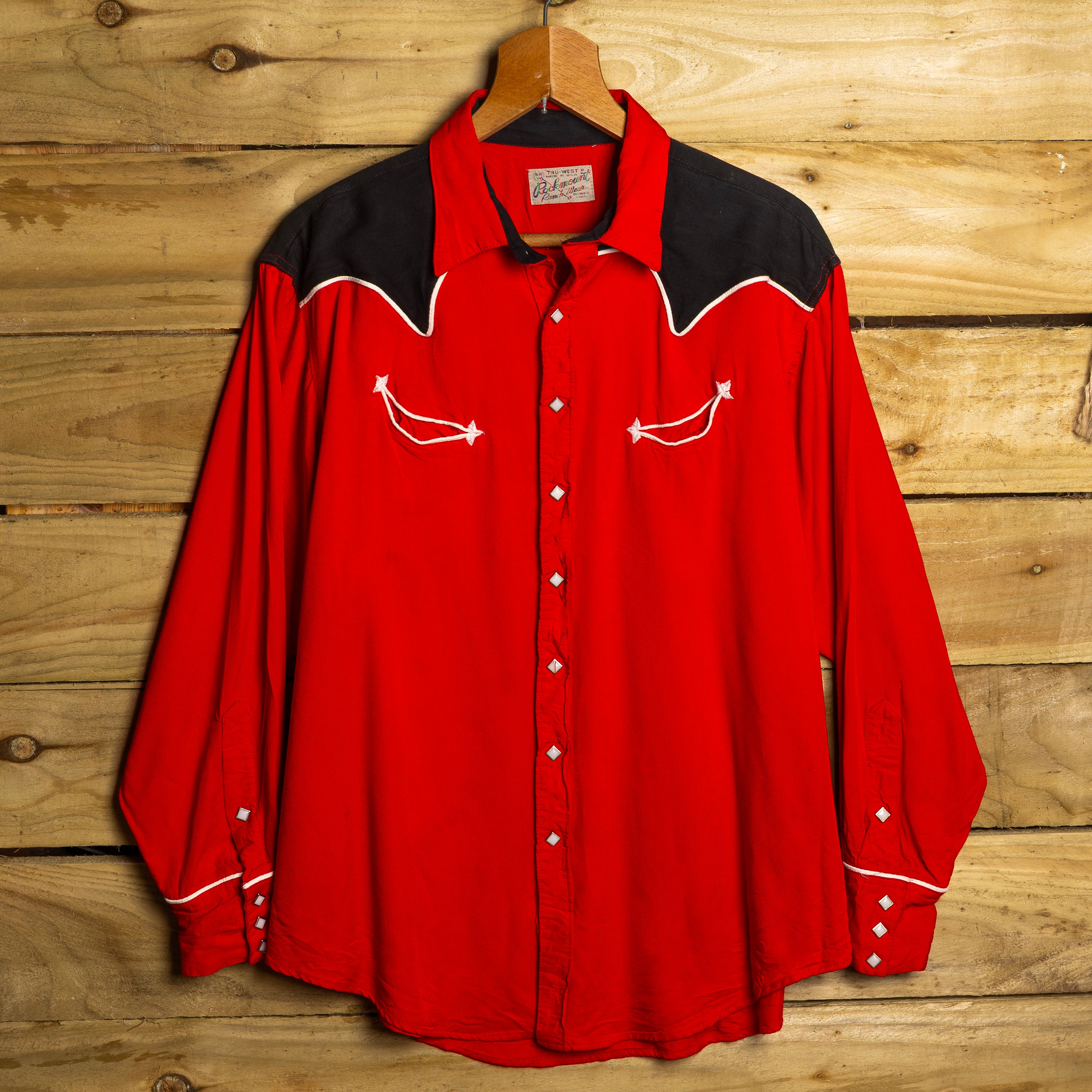 Rockmount Ranch Wear Vintage Red & Black Pearl Snap Western Shirt — Size XL